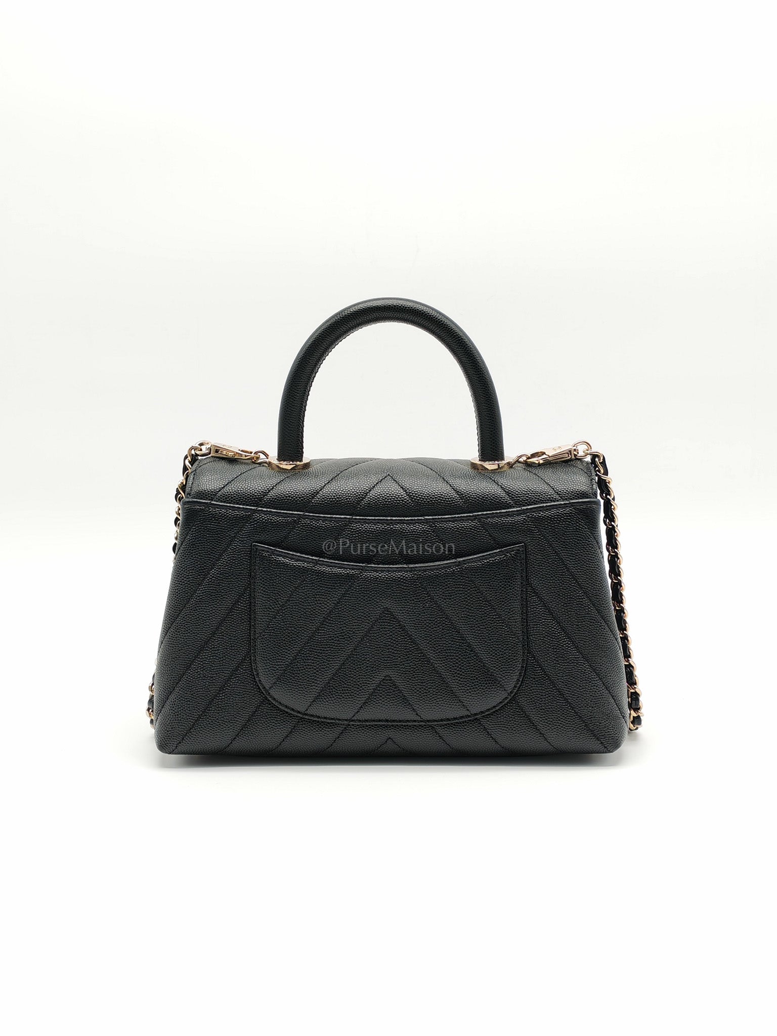 Coco Handle Small in Chevron Caviar Leather and Light Gold Hardware Series 29 | Purse Maison Luxury Bags Shop