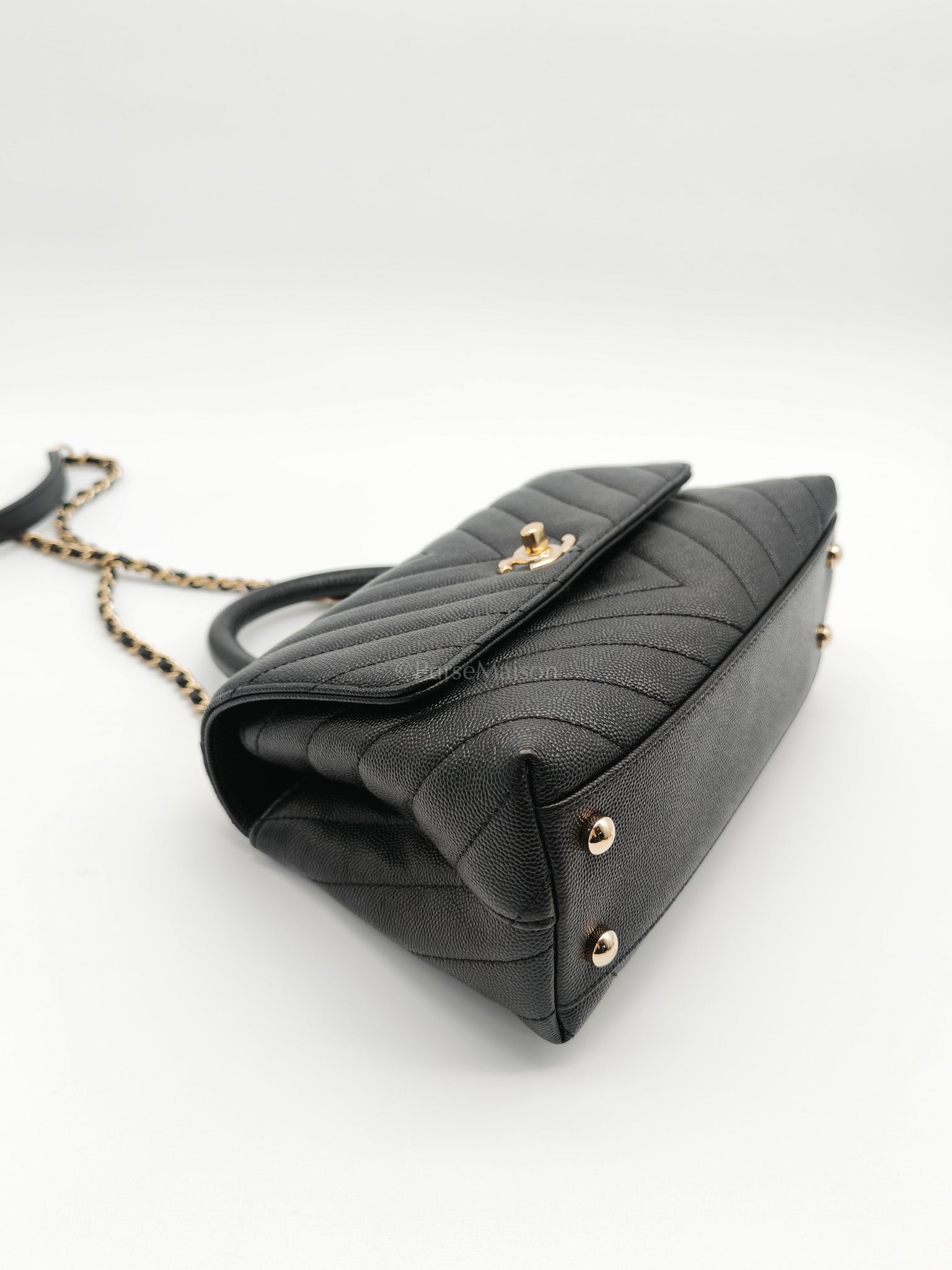 Coco Handle Small in Chevron Caviar Leather and Light Gold Hardware Series 29 | Purse Maison Luxury Bags Shop
