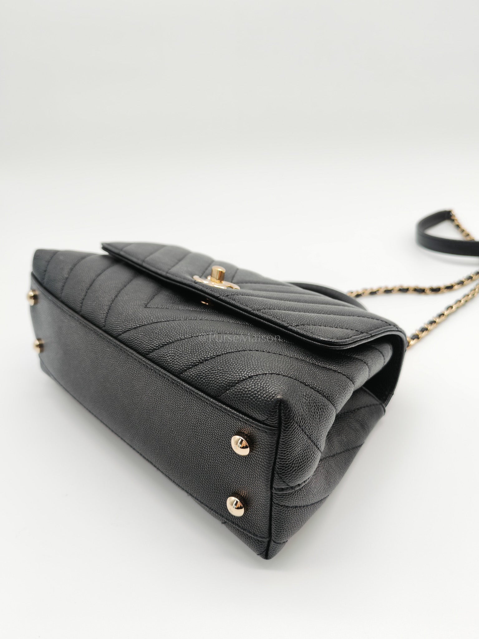 Coco Handle Small in Chevron Caviar Leather and Light Gold Hardware Series 29 | Purse Maison Luxury Bags Shop