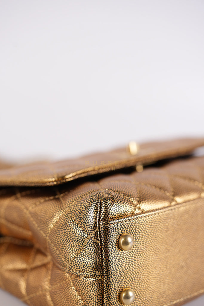 Coco Handle Small in Gold Quilted Caviar Leather and Aged Gold Hardware (Series 28) | Purse Maison Luxury Bags Shop
