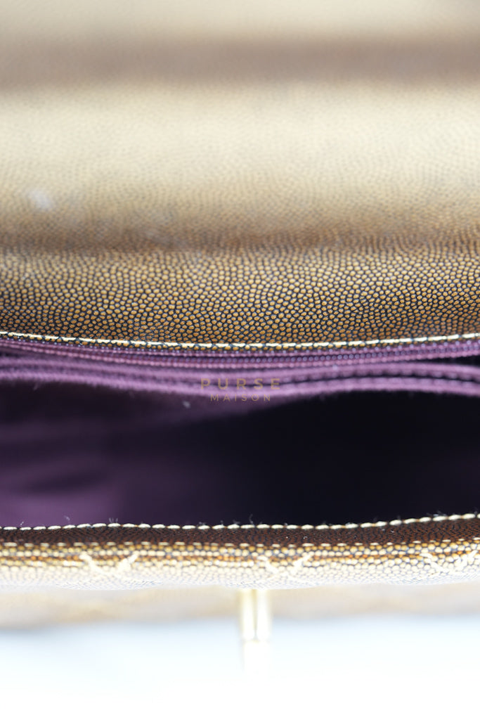 Coco Handle Small in Gold Quilted Caviar Leather and Aged Gold Hardware (Series 28) | Purse Maison Luxury Bags Shop