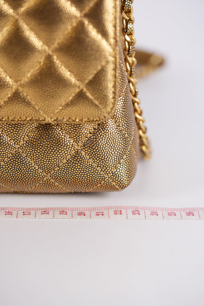 Coco Handle Small in Gold Quilted Caviar Leather and Aged Gold Hardware (Series 28) | Purse Maison Luxury Bags Shop