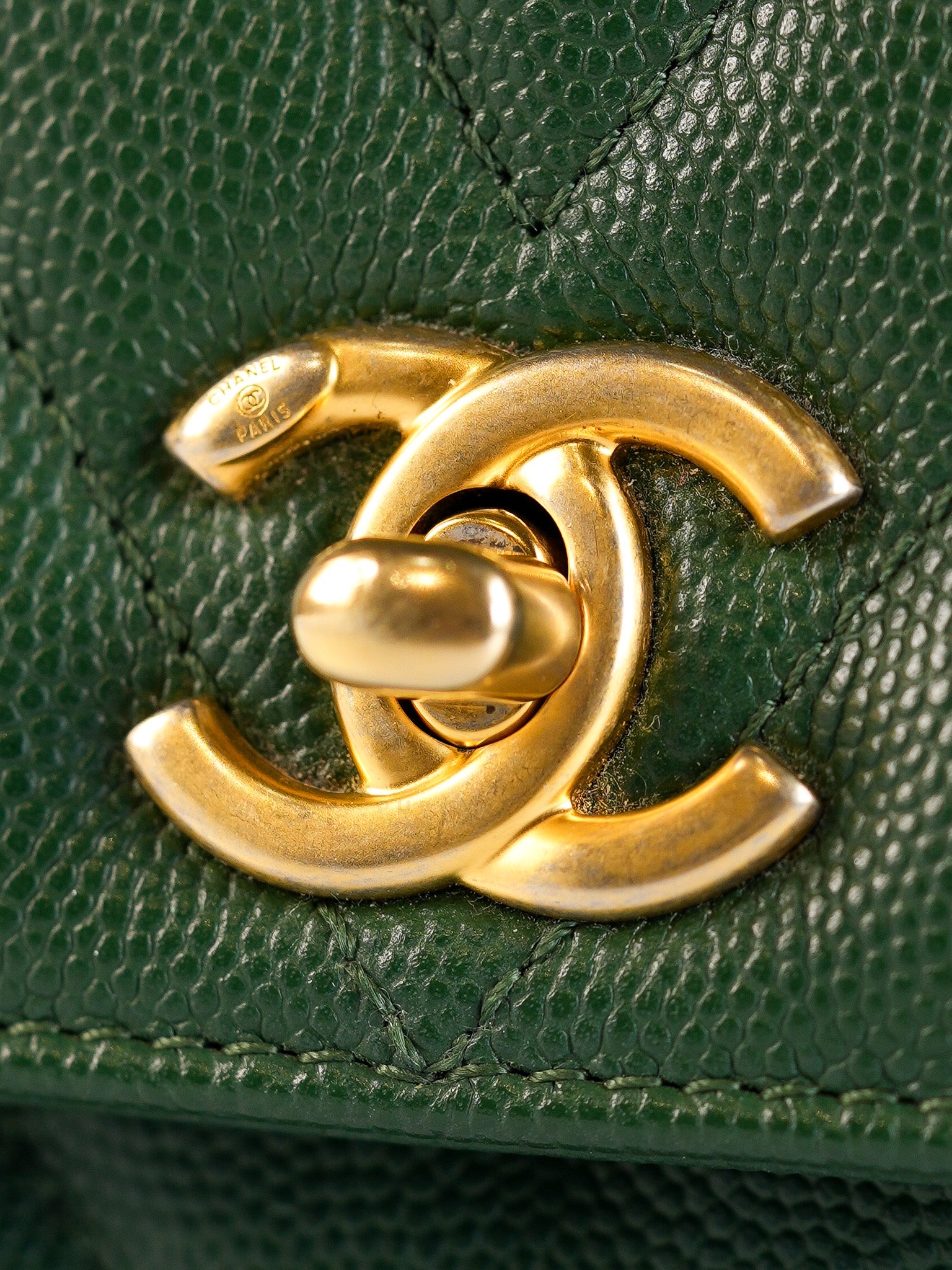 Coco Handle Small in Green Chevron and Aged Gold Hardware Series 26 | Purse Maison Luxury Bags Shop