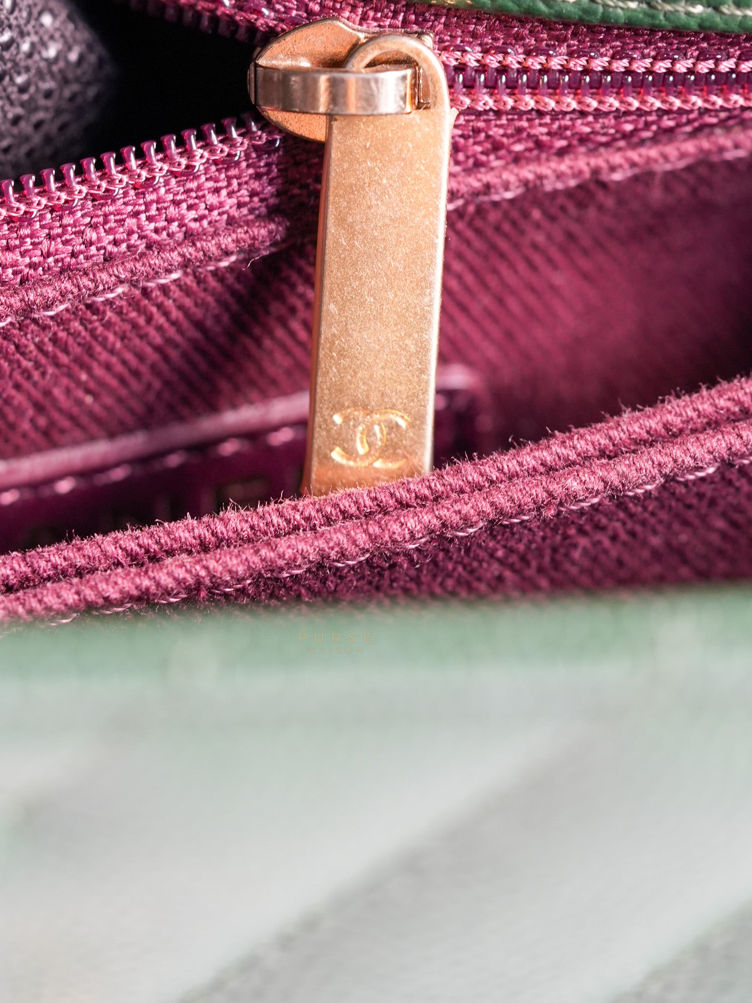 Coco Handle Small in Green Chevron and Aged Gold Hardware Series 26 | Purse Maison Luxury Bags Shop