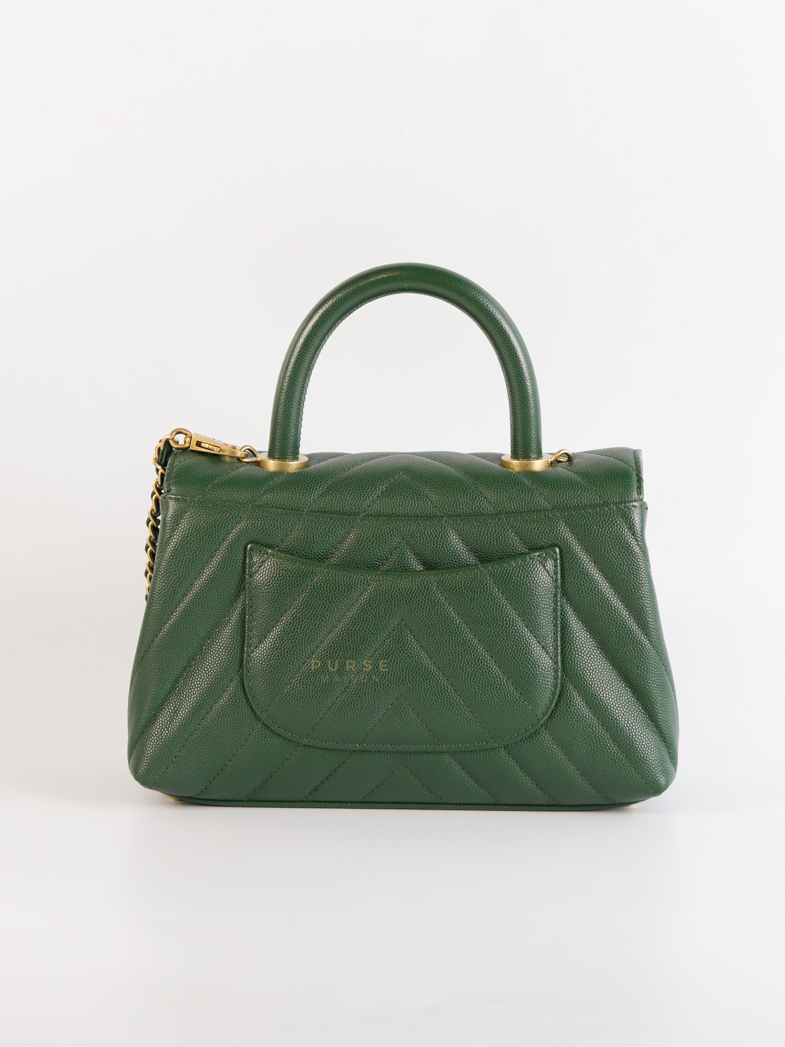 Coco Handle Small in Green Chevron and Aged Gold Hardware Series 26 | Purse Maison Luxury Bags Shop