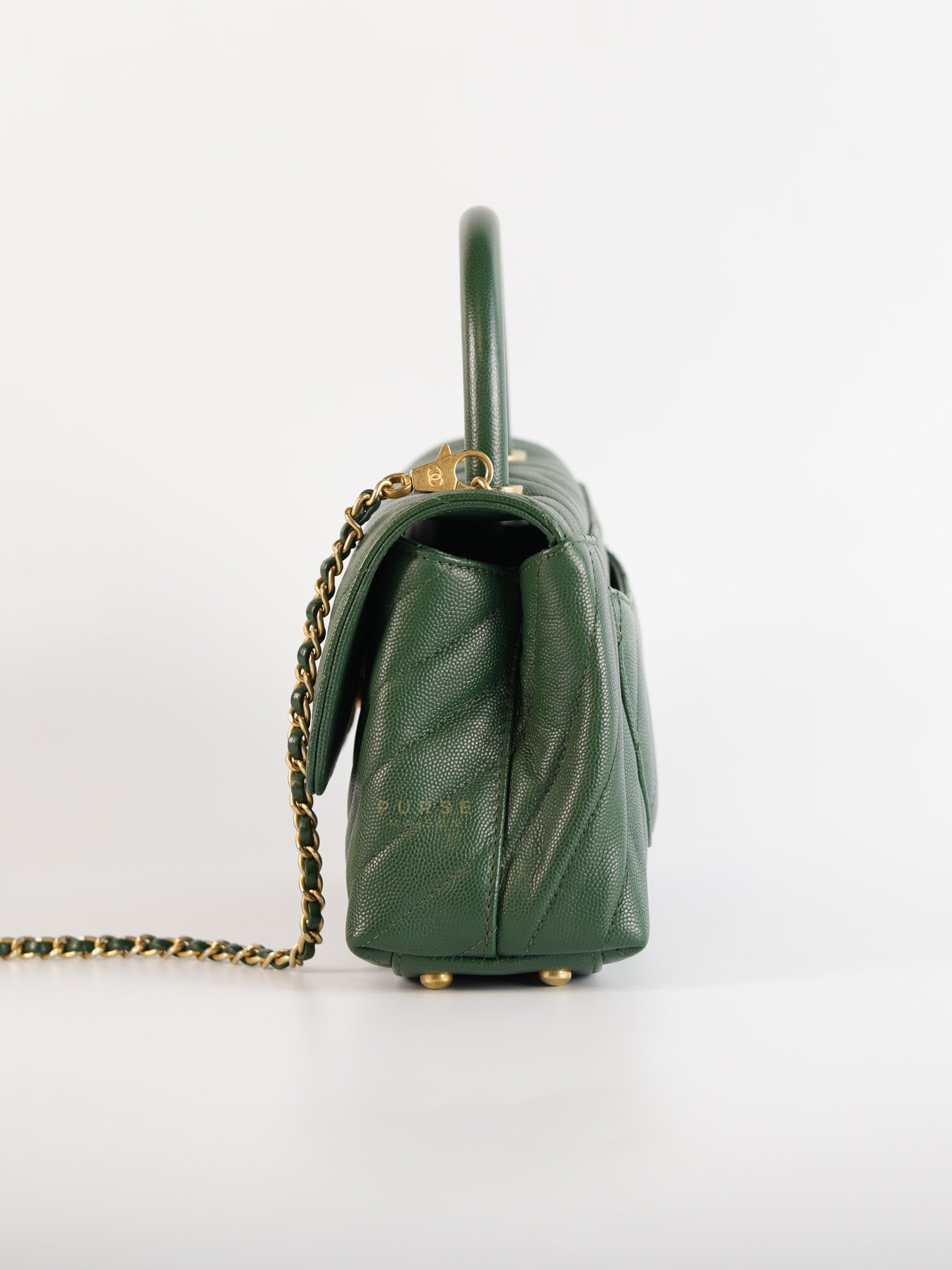 Coco Handle Small in Green Chevron and Aged Gold Hardware Series 26 | Purse Maison Luxury Bags Shop