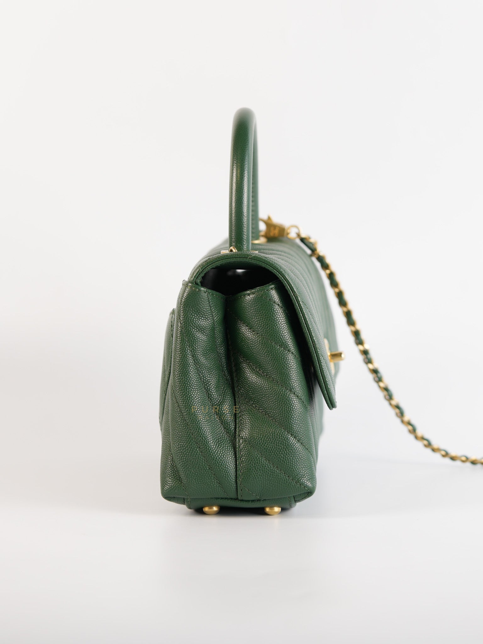 Coco Handle Small in Green Chevron and Aged Gold Hardware Series 26 | Purse Maison Luxury Bags Shop