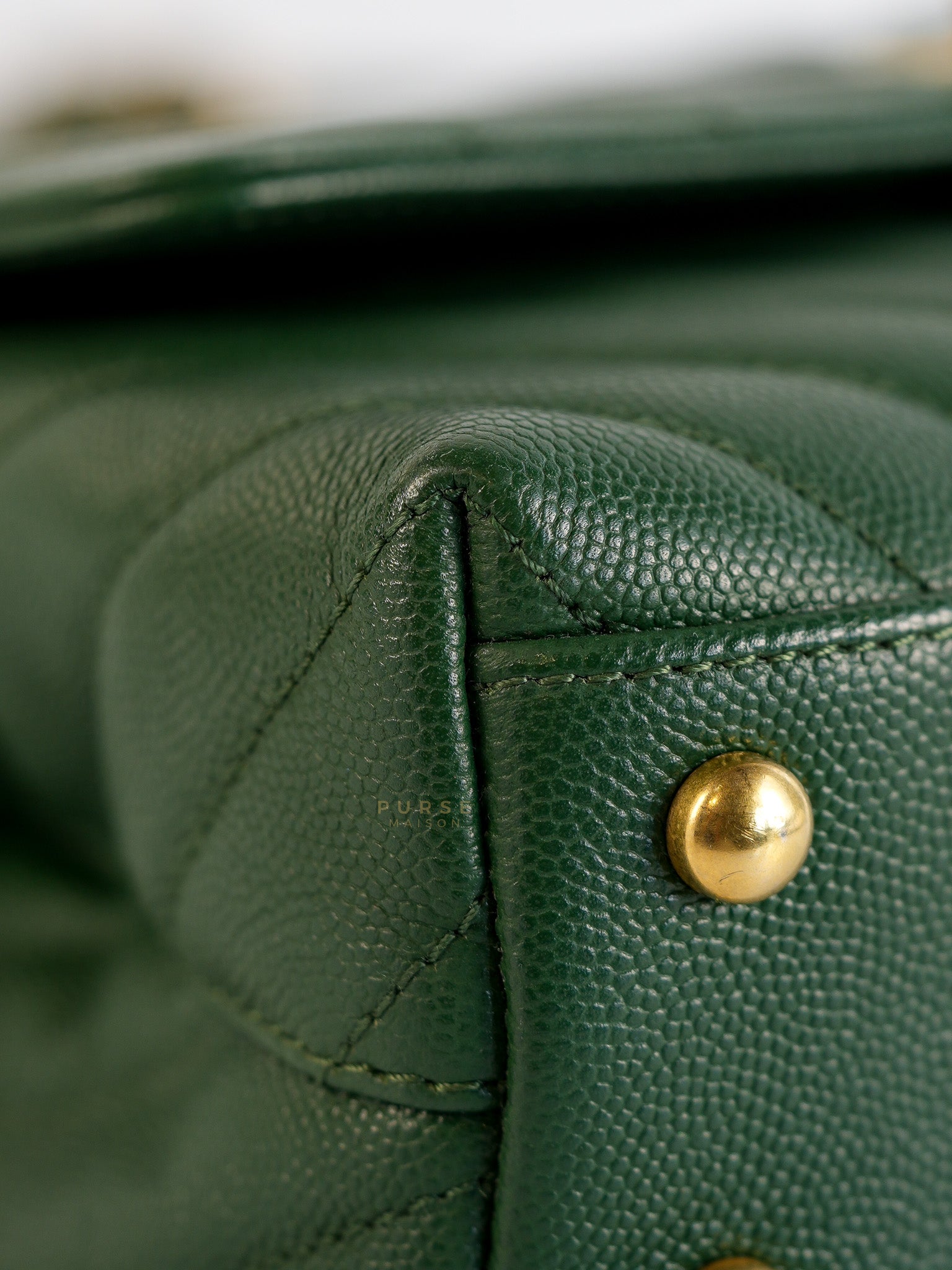 Coco Handle Small in Green Chevron and Aged Gold Hardware Series 26 | Purse Maison Luxury Bags Shop