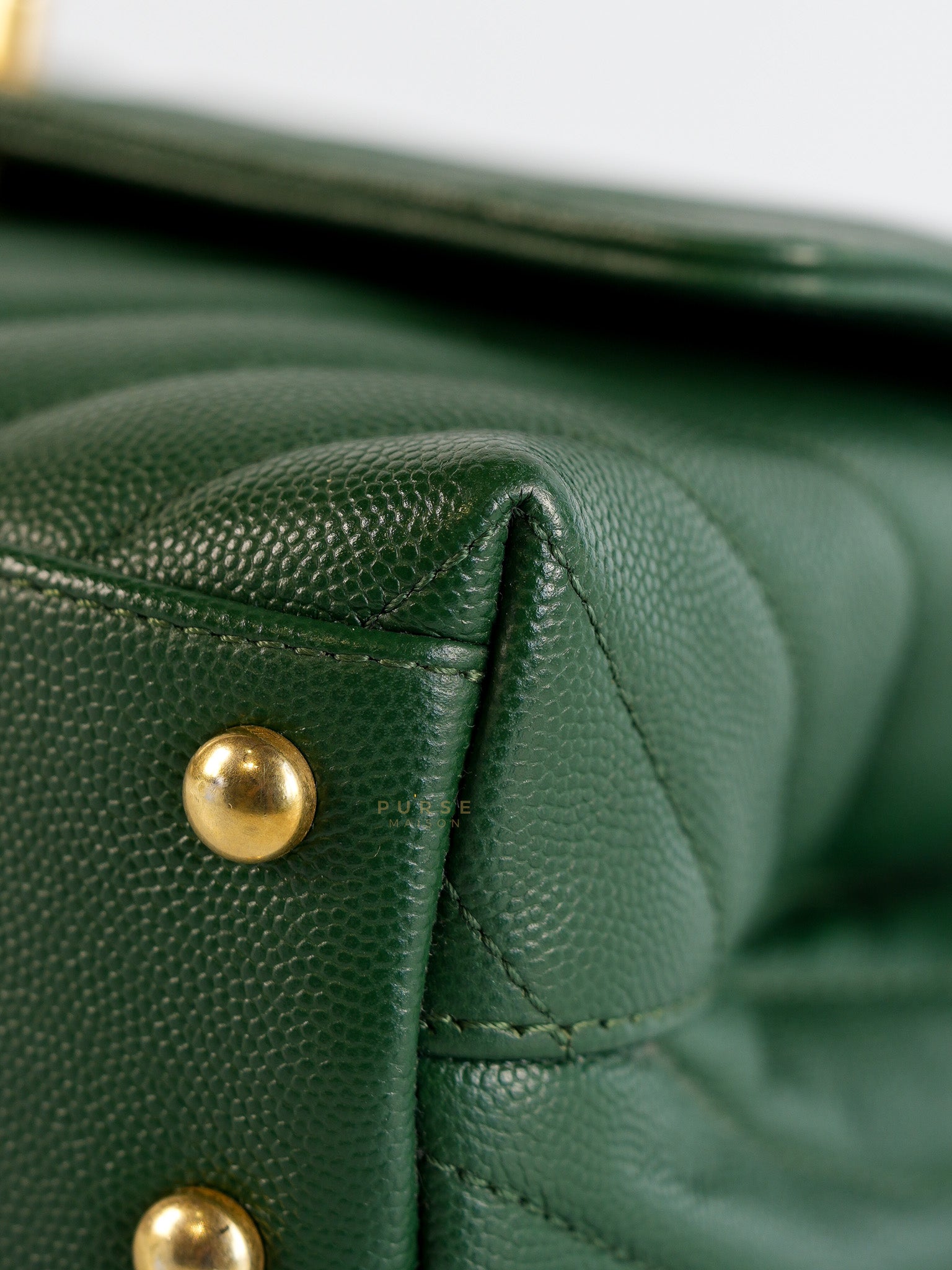 Coco Handle Small in Green Chevron and Aged Gold Hardware Series 26 | Purse Maison Luxury Bags Shop
