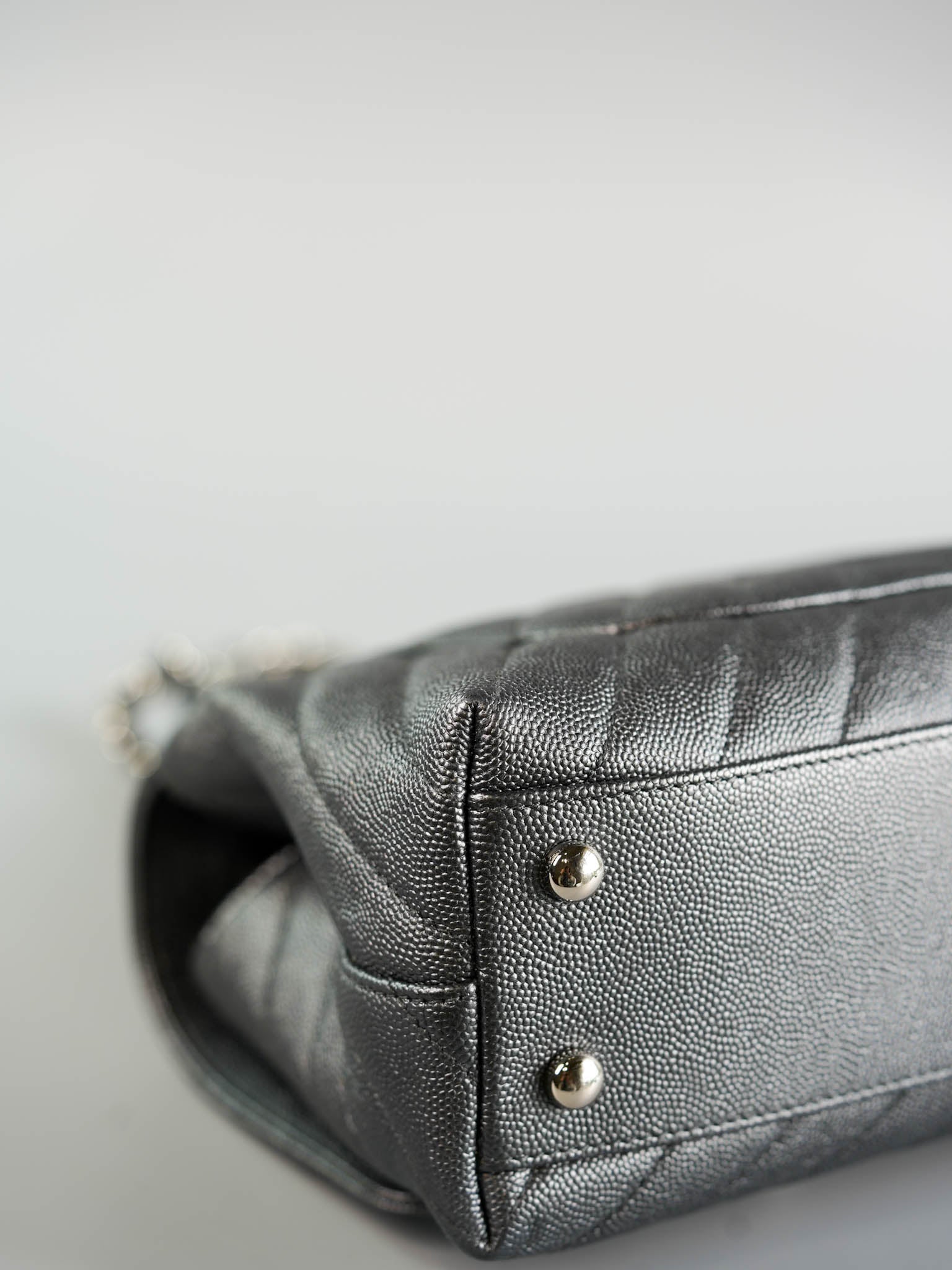 Coco Handle Small in Metallic Gray Chevron Caviar Leather and Silver Hardware Series 28 | Purse Maison Luxury Bags Shop