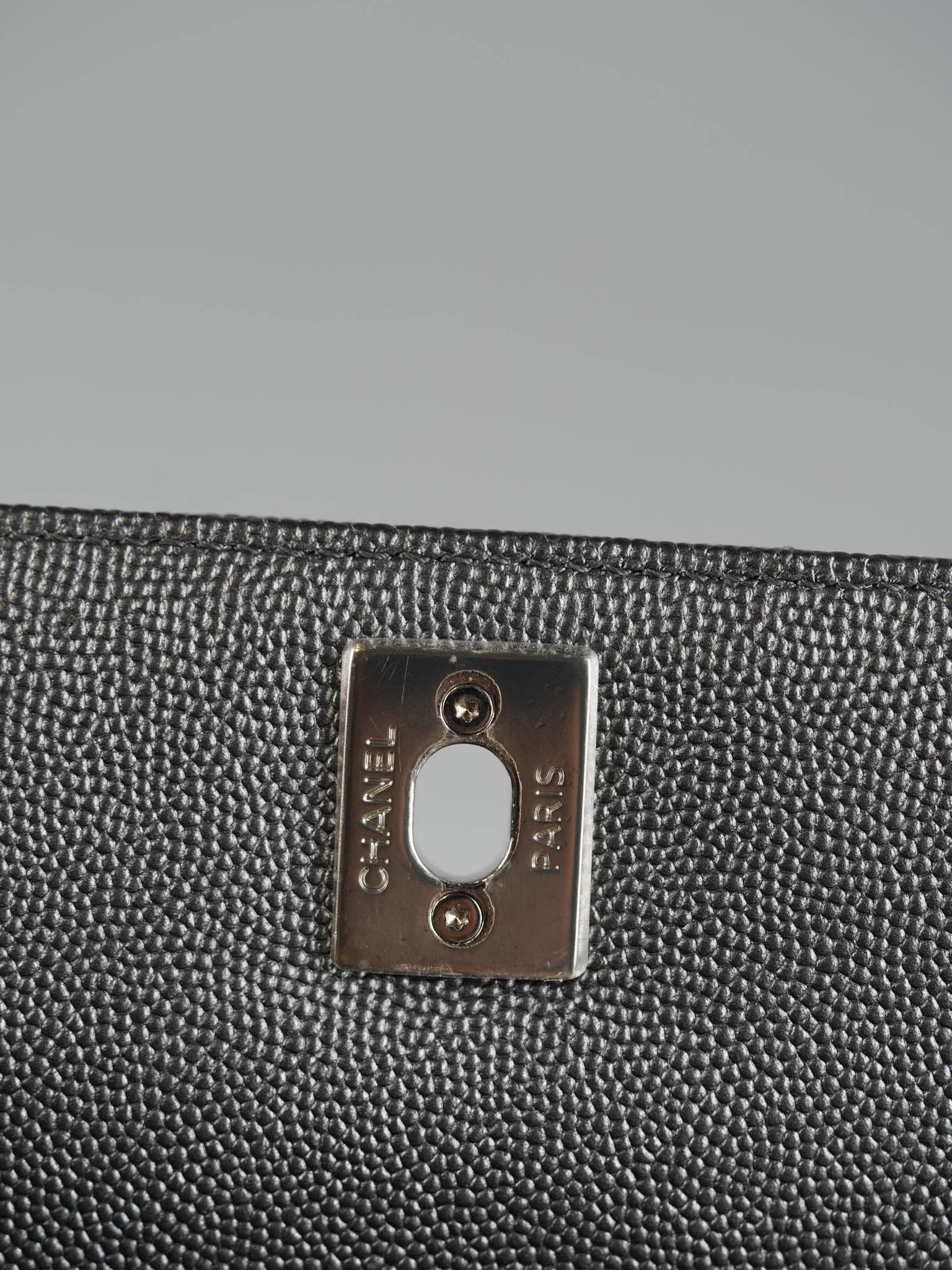 Coco Handle Small in Metallic Gray Chevron Caviar Leather and Silver Hardware Series 28 | Purse Maison Luxury Bags Shop