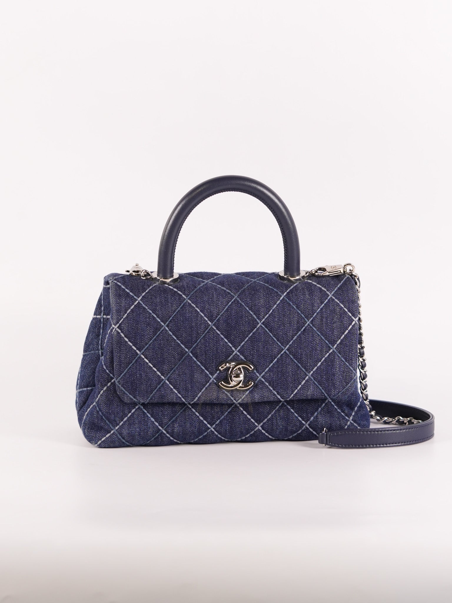 Coco Handle Small in Quilted Denim and Silver Hardware Series 27 | Purse Maison Luxury Bags Shop