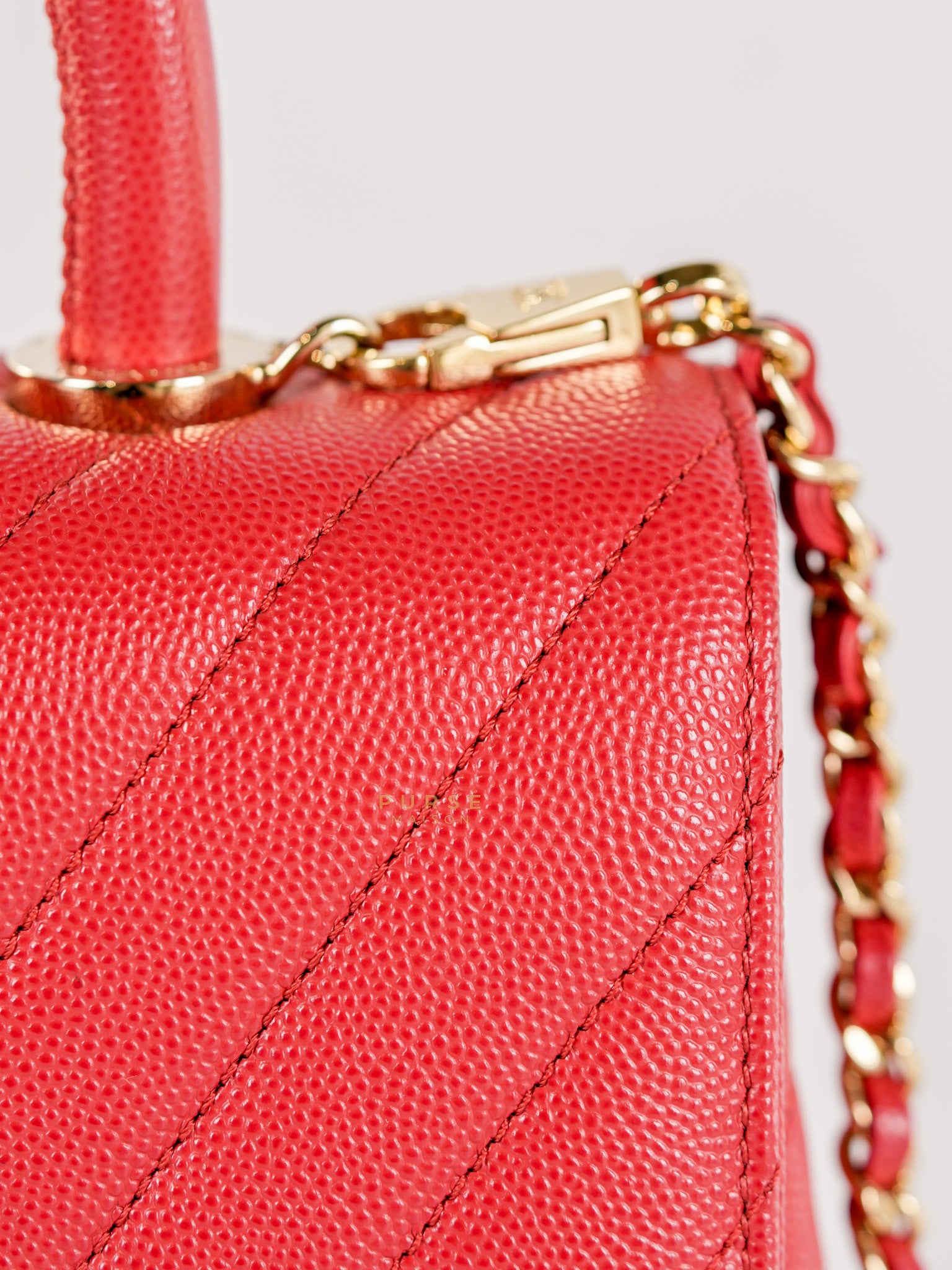 Coco Handle Small in Red Caviar Leather & Gold Hardware(Series 29) | Purse Maison Luxury Bags Shop