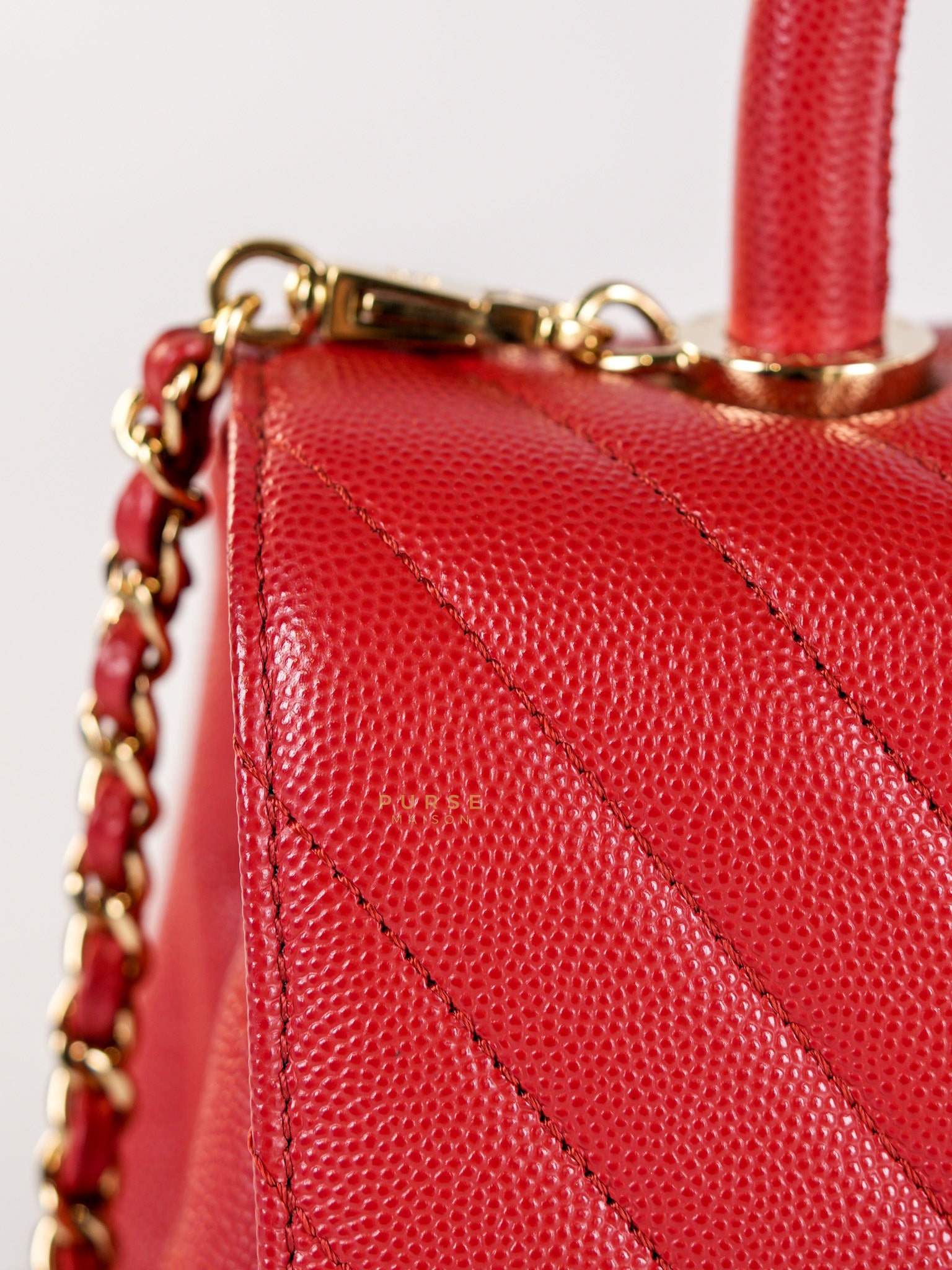 Coco Handle Small in Red Caviar Leather & Gold Hardware(Series 29) | Purse Maison Luxury Bags Shop