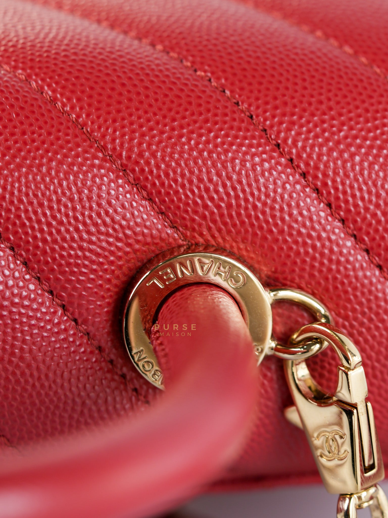 Coco Handle Small in Red Caviar Leather & Gold Hardware(Series 29) | Purse Maison Luxury Bags Shop