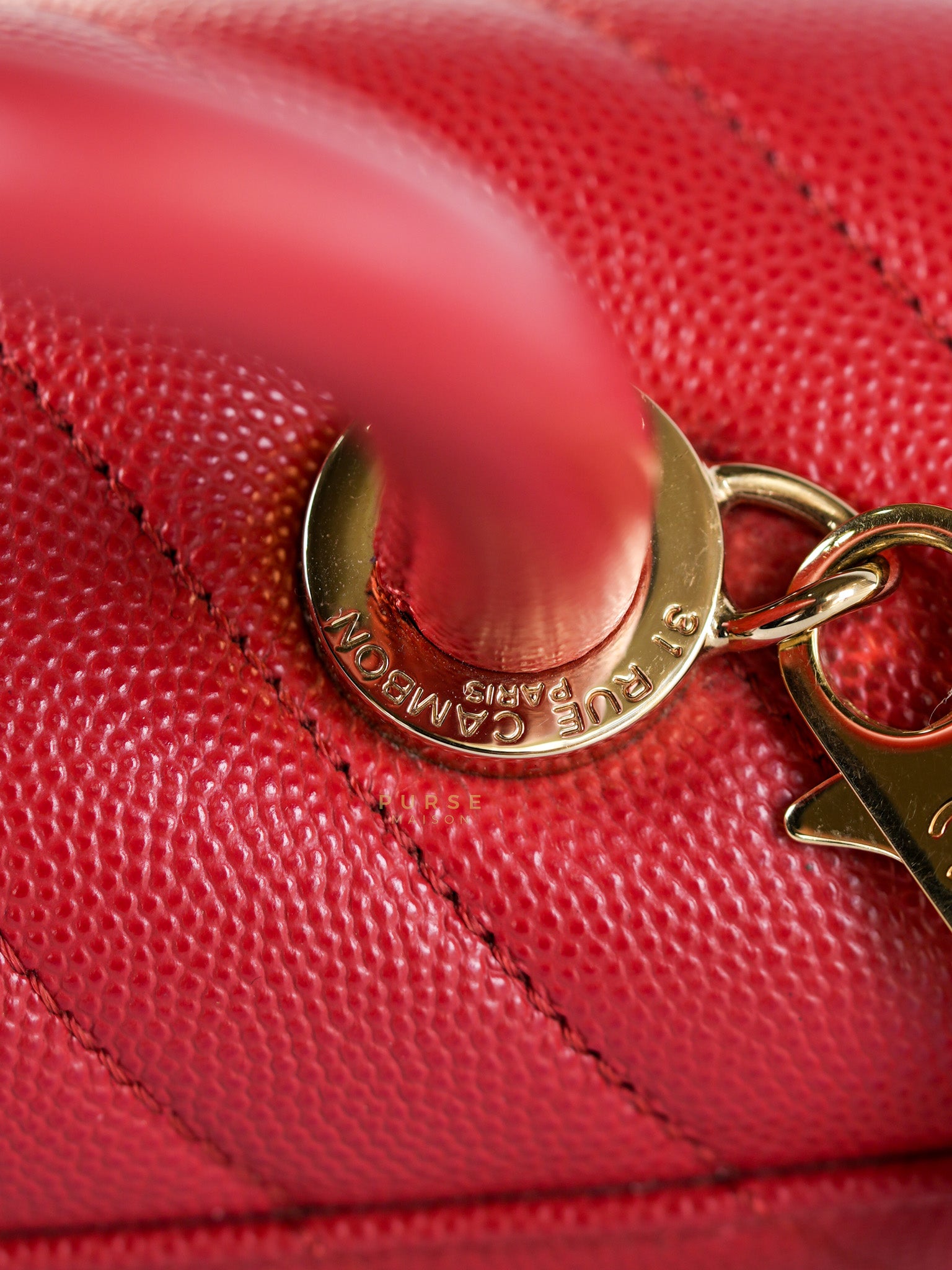 Coco Handle Small in Red Caviar Leather & Gold Hardware(Series 29) | Purse Maison Luxury Bags Shop