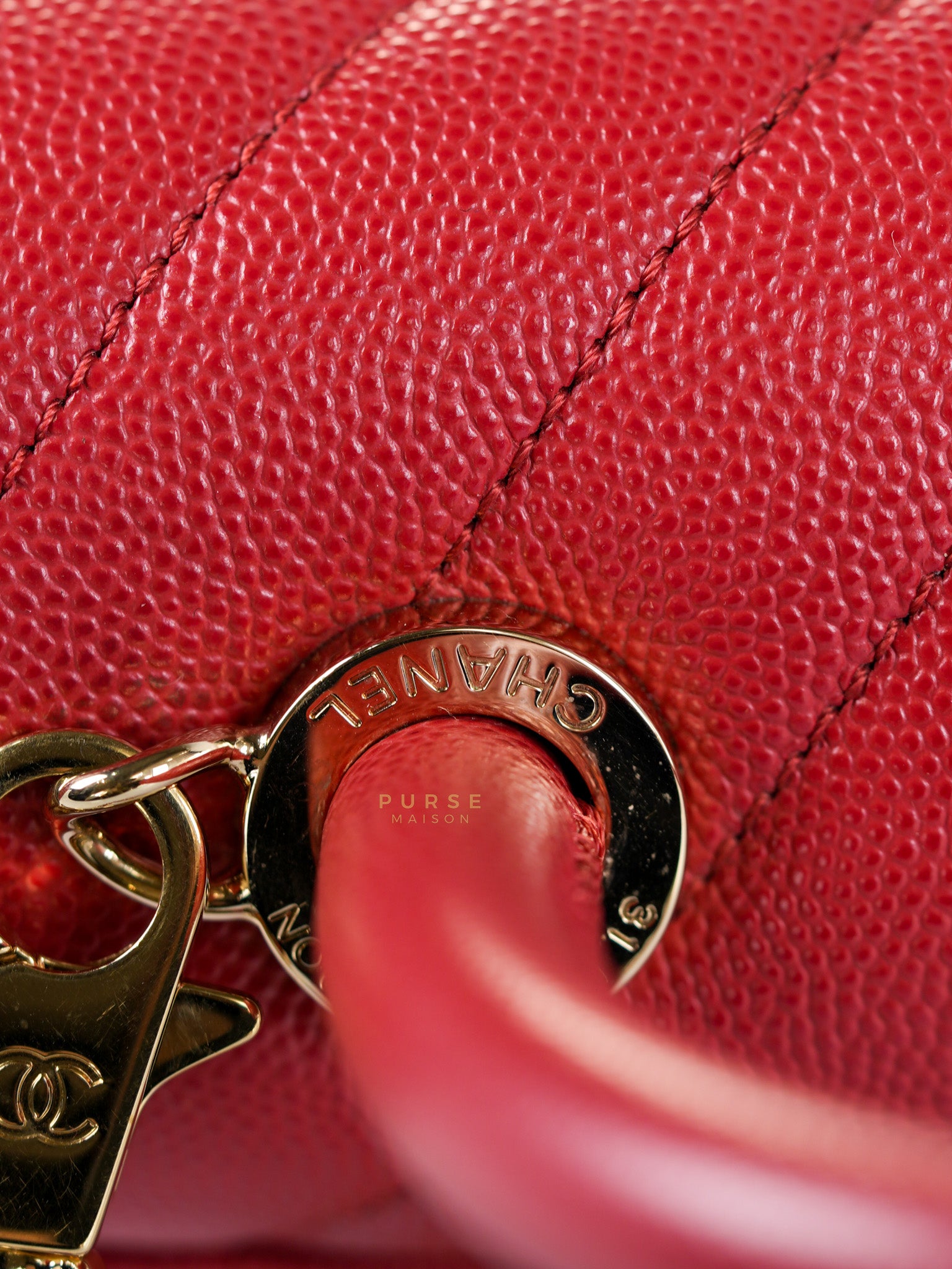 Coco Handle Small in Red Caviar Leather & Gold Hardware(Series 29) | Purse Maison Luxury Bags Shop