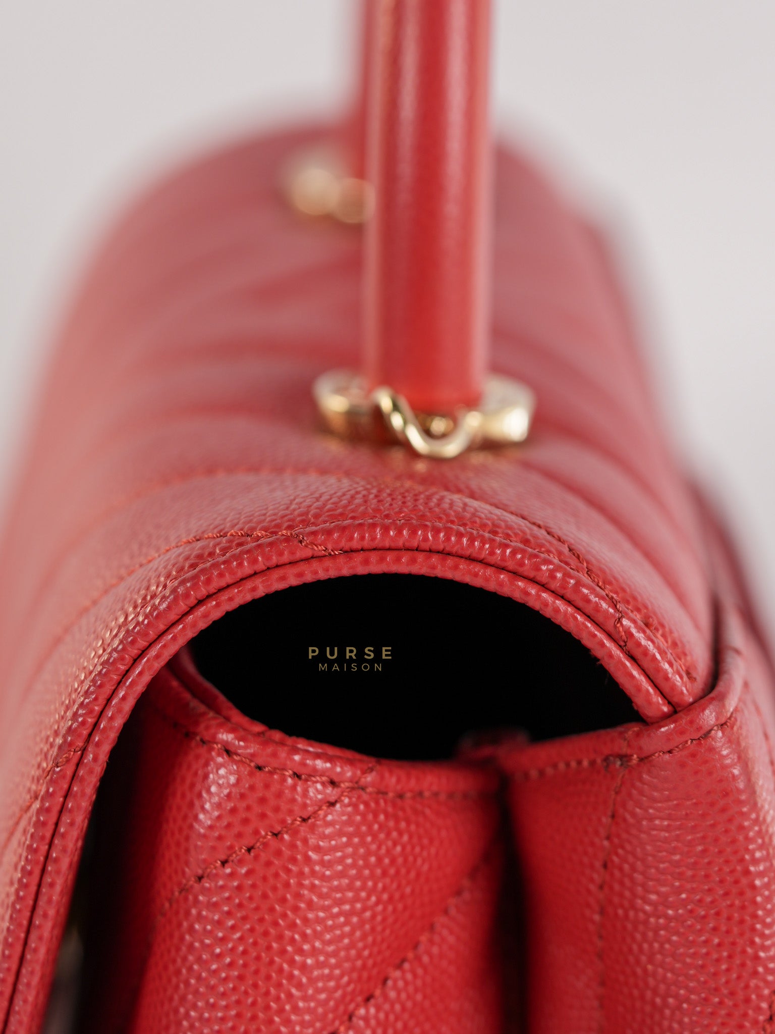 Coco Handle Small in Red Caviar Leather & Gold Hardware(Series 29) | Purse Maison Luxury Bags Shop