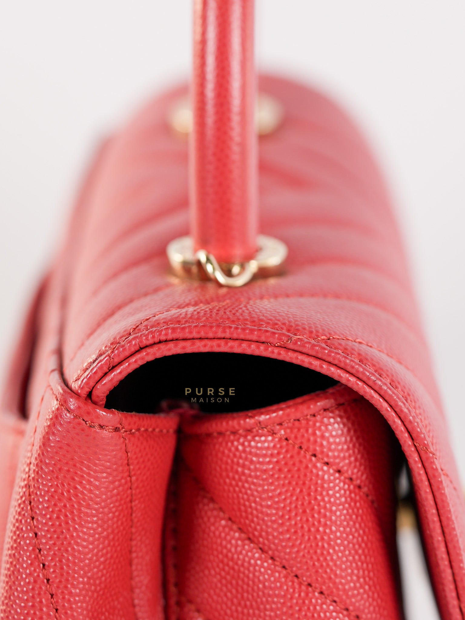 Coco Handle Small in Red Caviar Leather & Gold Hardware(Series 29) | Purse Maison Luxury Bags Shop