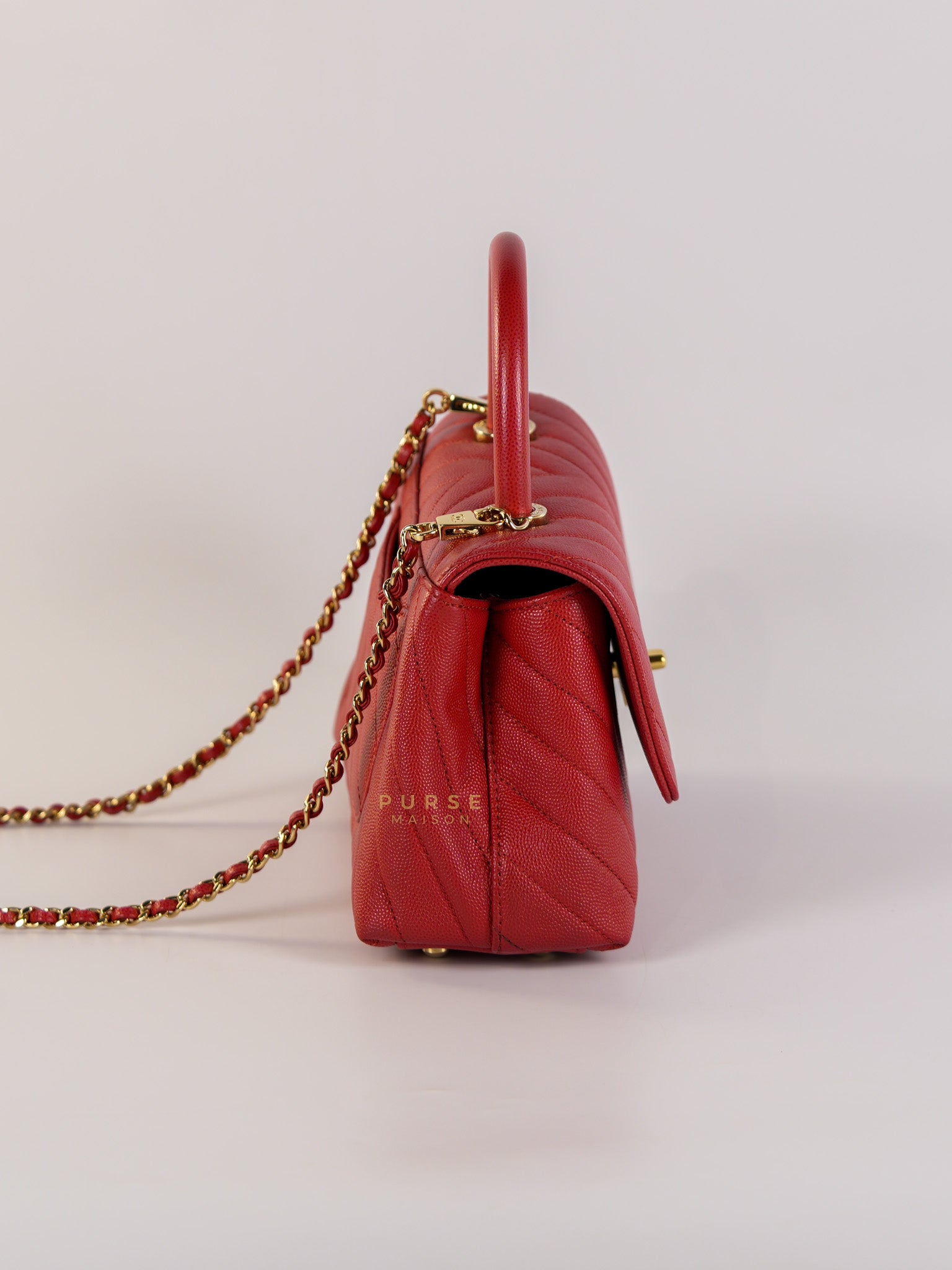 Coco Handle Small in Red Caviar Leather & Gold Hardware(Series 29) | Purse Maison Luxury Bags Shop
