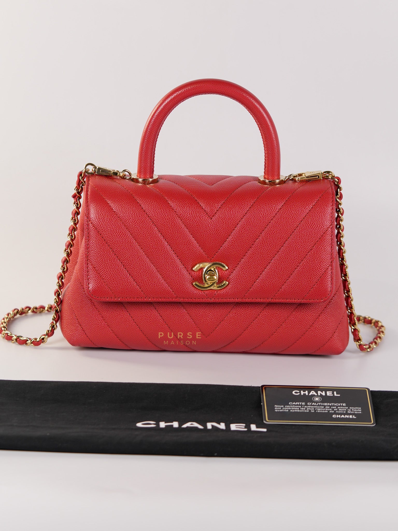 Coco Handle Small in Red Caviar Leather & Gold Hardware(Series 29) | Purse Maison Luxury Bags Shop
