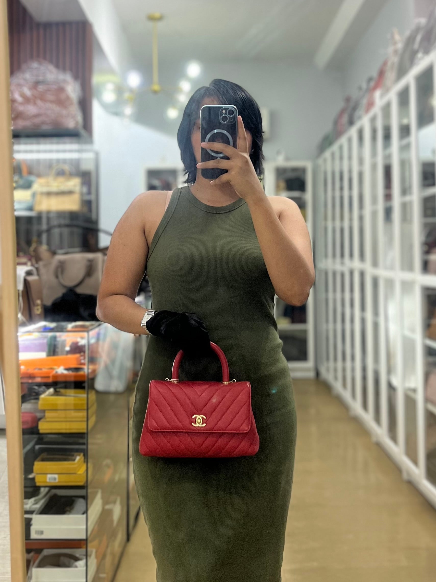 Coco Handle Small in Red Caviar Leather & Gold Hardware(Series 29) | Purse Maison Luxury Bags Shop