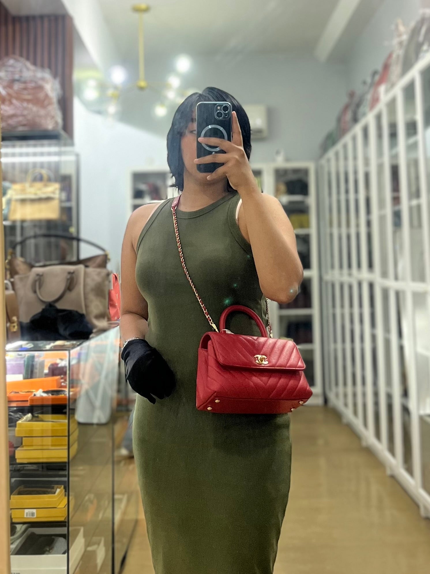 Coco Handle Small in Red Caviar Leather & Gold Hardware(Series 29) | Purse Maison Luxury Bags Shop