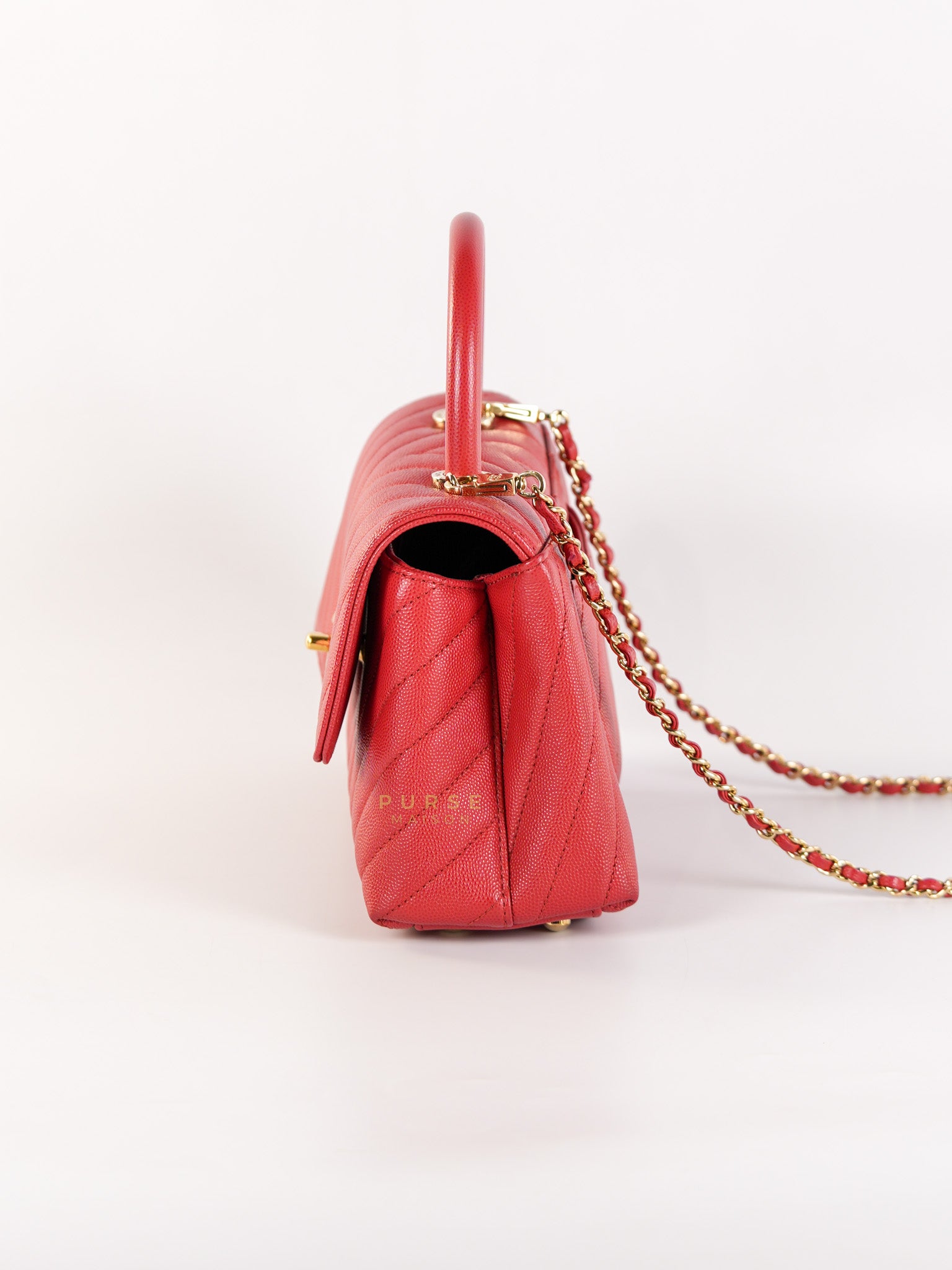 Coco Handle Small in Red Caviar Leather & Gold Hardware(Series 29) | Purse Maison Luxury Bags Shop