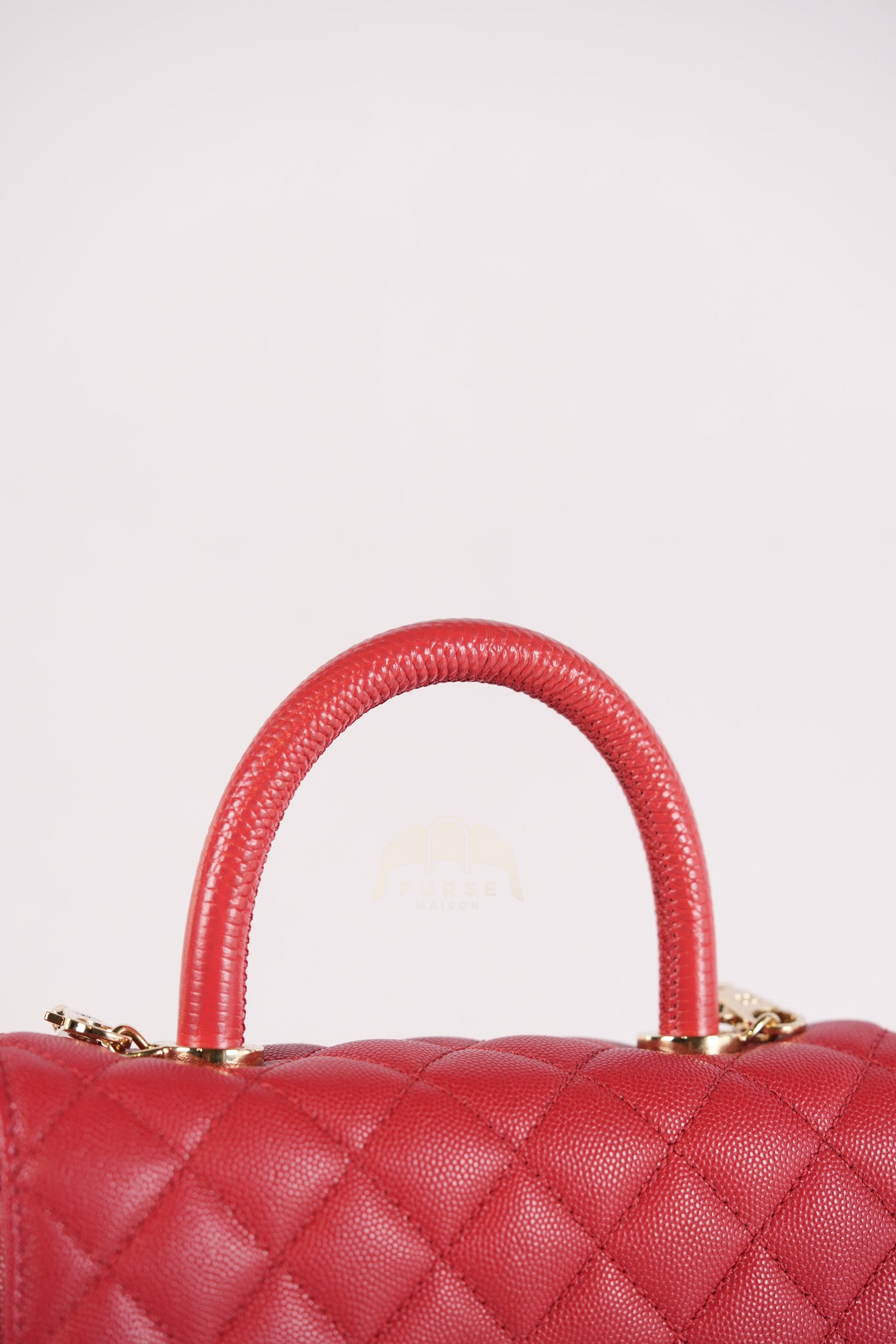 Coco Handle Small in Red Quilted Caviar Leather Lizard Top Handle and Gold Hardware (Microchip) | Purse Maison Luxury Bags Shop