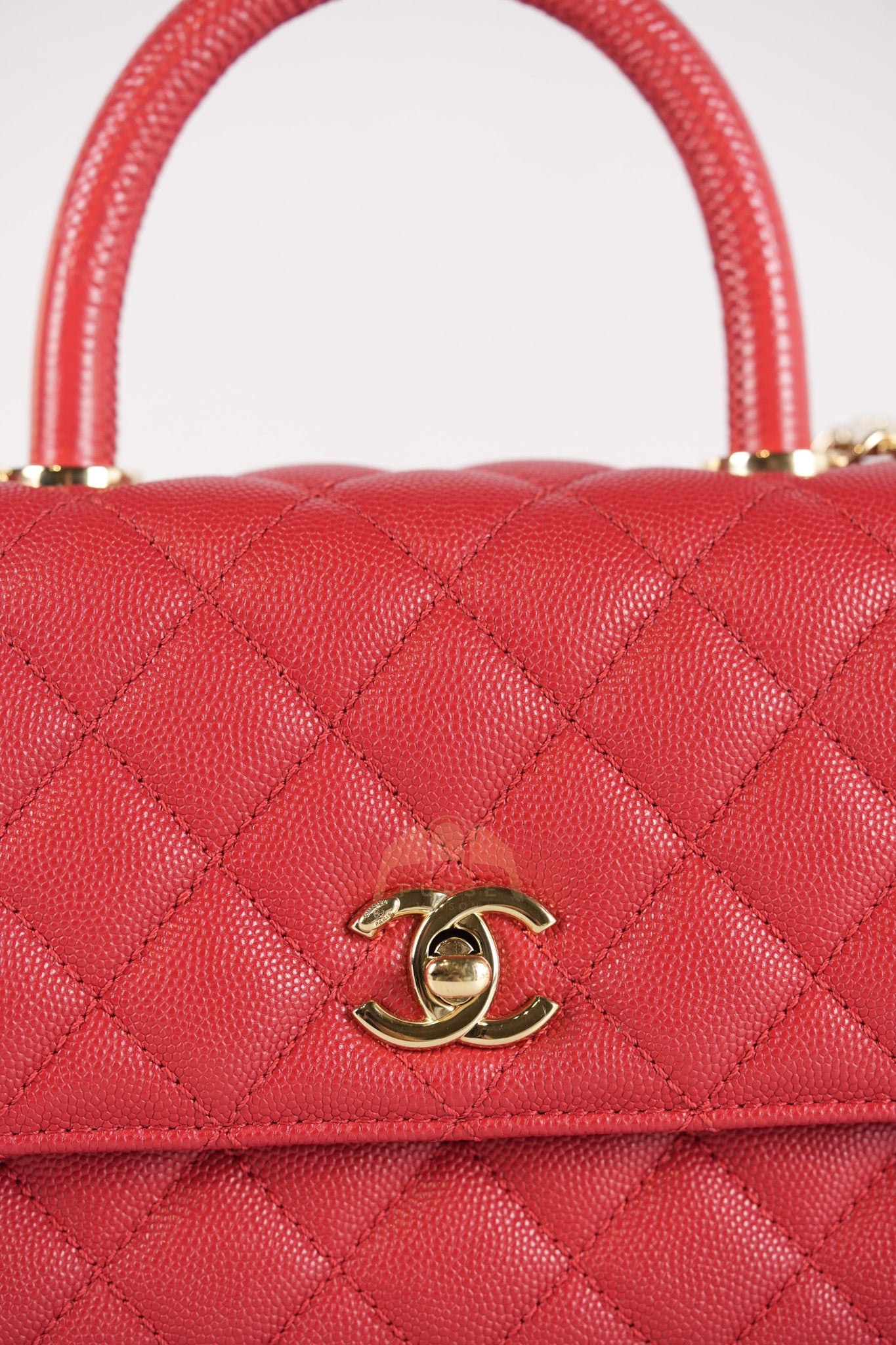 Coco Handle Small in Red Quilted Caviar Leather Lizard Top Handle and Gold Hardware (Microchip) | Purse Maison Luxury Bags Shop