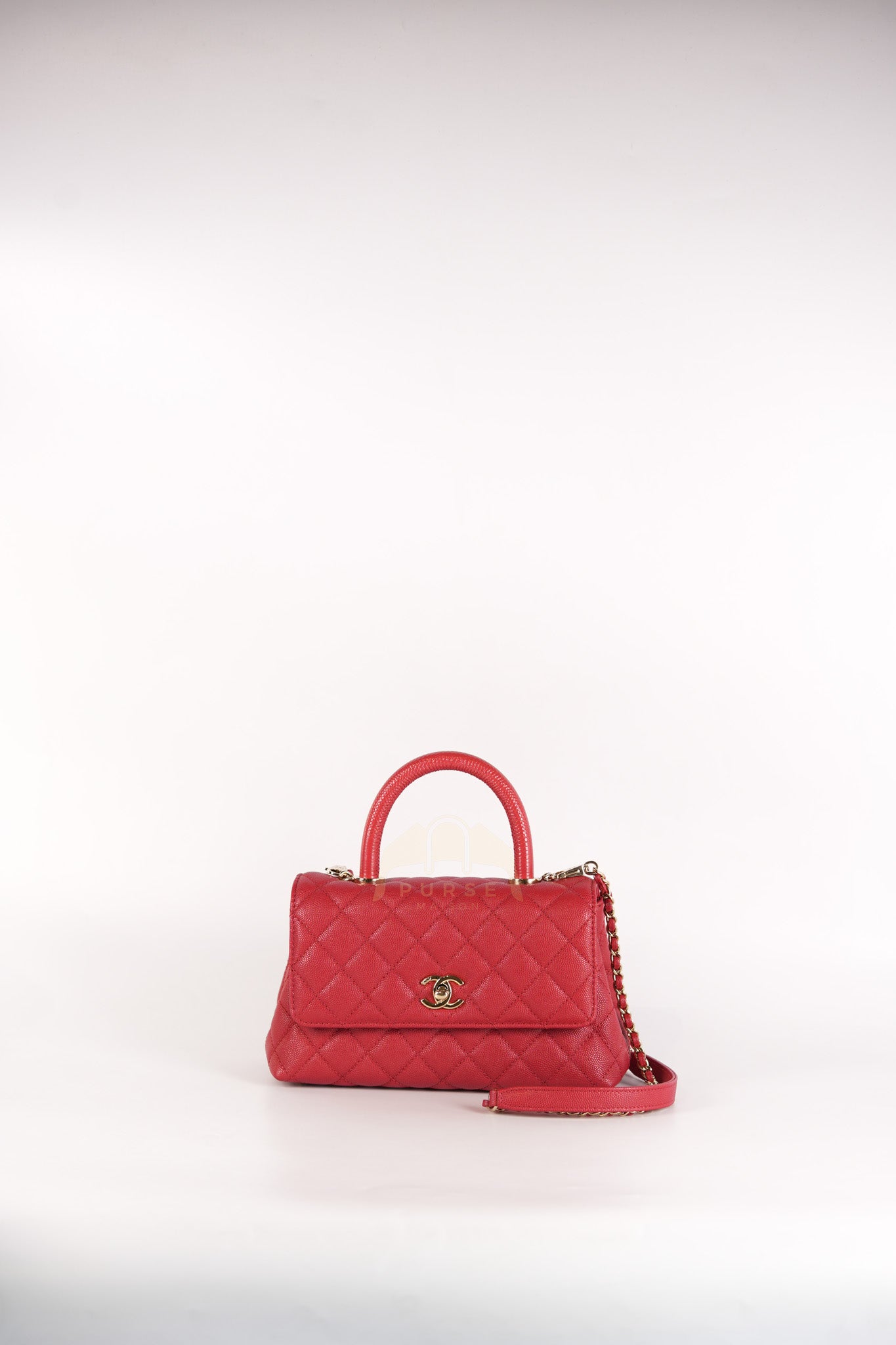 Coco Handle Small in Red Quilted Caviar Leather Lizard Top Handle and Gold Hardware (Microchip) | Purse Maison Luxury Bags Shop