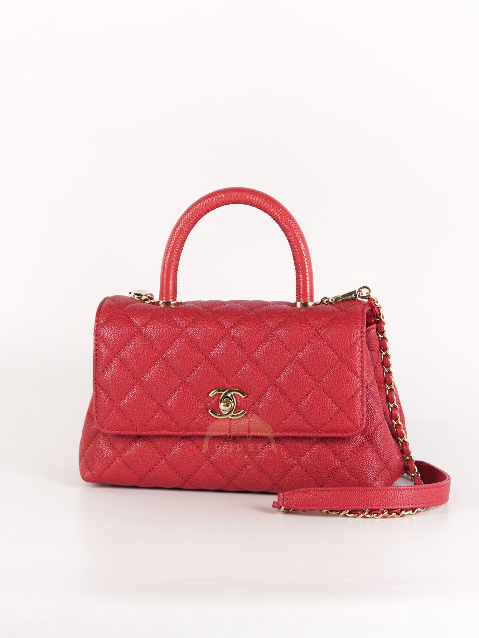 Coco Handle Small in Red Quilted Caviar Leather Lizard Top Handle and Gold Hardware (Microchip) | Purse Maison Luxury Bags Shop