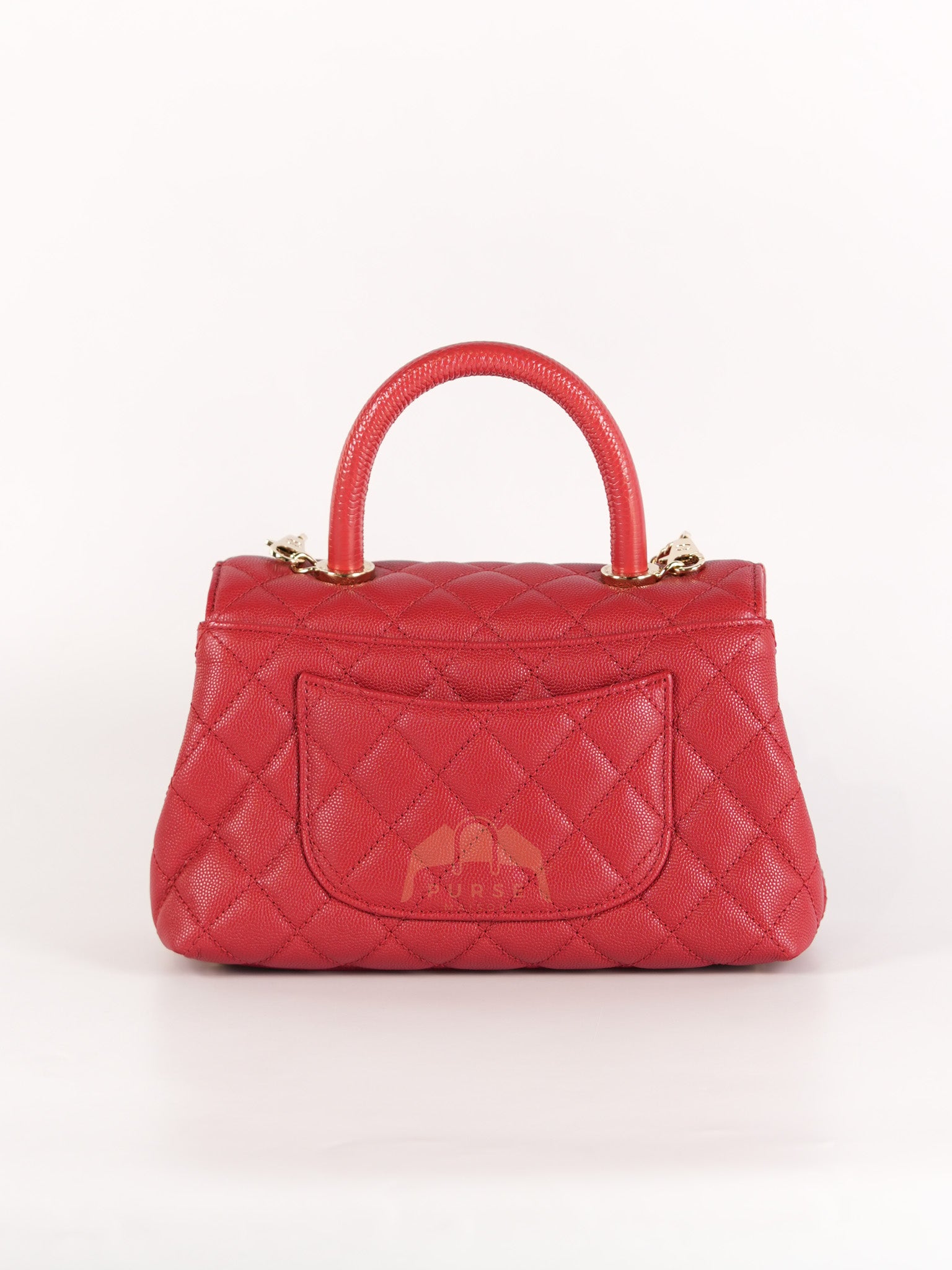 Coco Handle Small in Red Quilted Caviar Leather Lizard Top Handle and Gold Hardware (Microchip) | Purse Maison Luxury Bags Shop