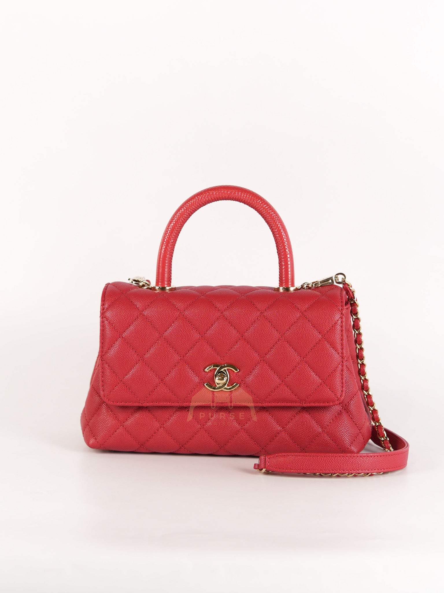 Coco Handle Small in Red Quilted Caviar Leather Lizard Top Handle and Gold Hardware (Microchip) | Purse Maison Luxury Bags Shop
