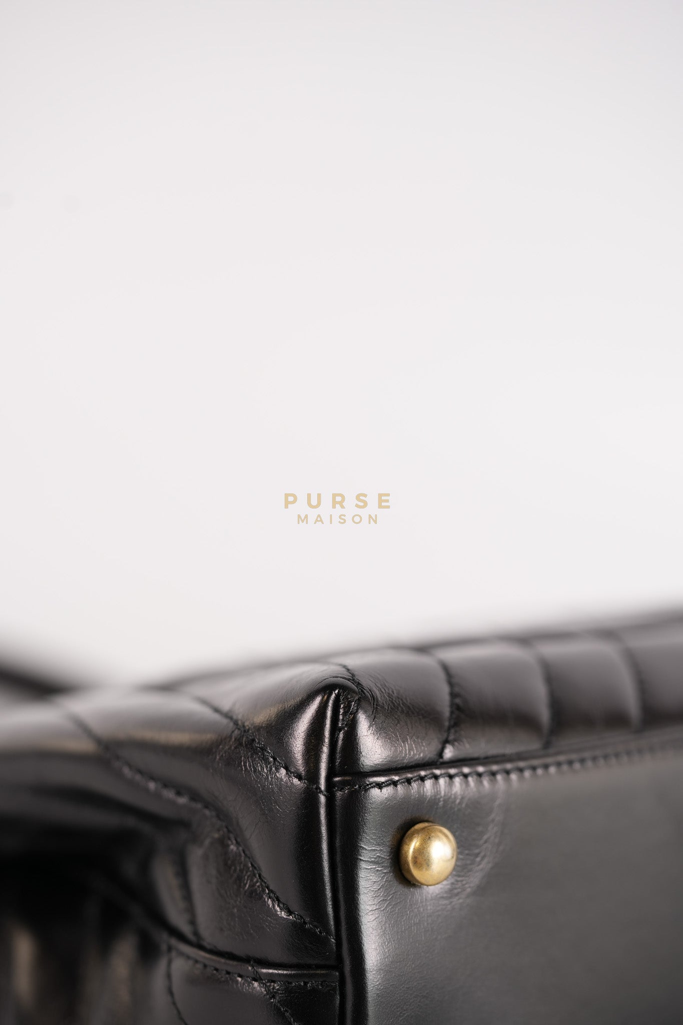 Coco Handle Small Lizard Handle Black Chevron in Shiny Calfskin and Aged Gold Hardware Series 25 | Purse Maison Luxury Bags Shop