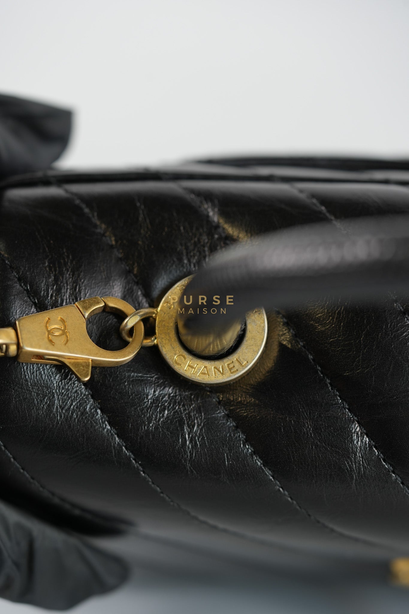 Coco Handle Small Lizard Handle Black Chevron in Shiny Calfskin and Aged Gold Hardware Series 25 | Purse Maison Luxury Bags Shop