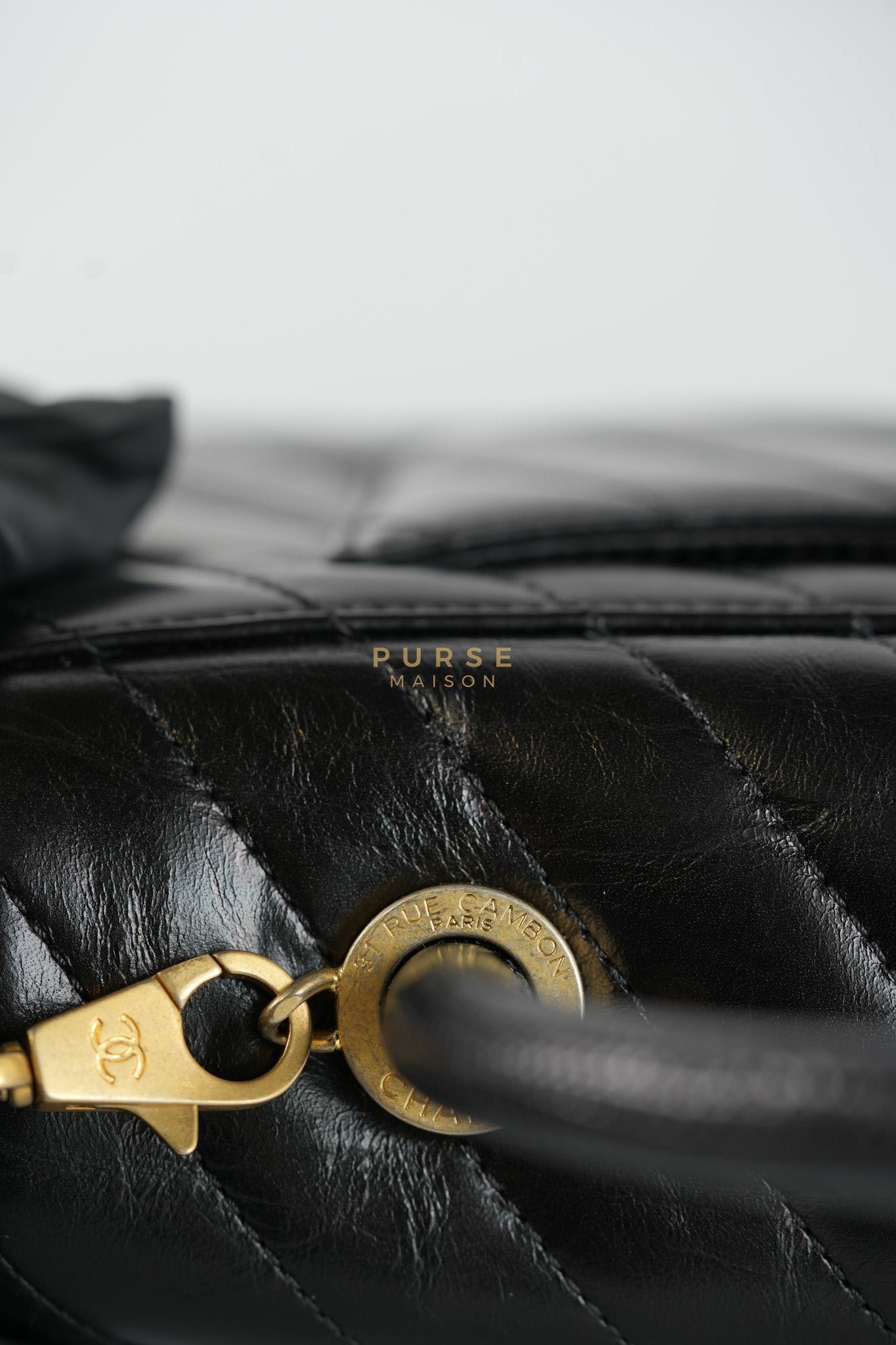 Coco Handle Small Lizard Handle Black Chevron in Shiny Calfskin and Aged Gold Hardware Series 25 | Purse Maison Luxury Bags Shop