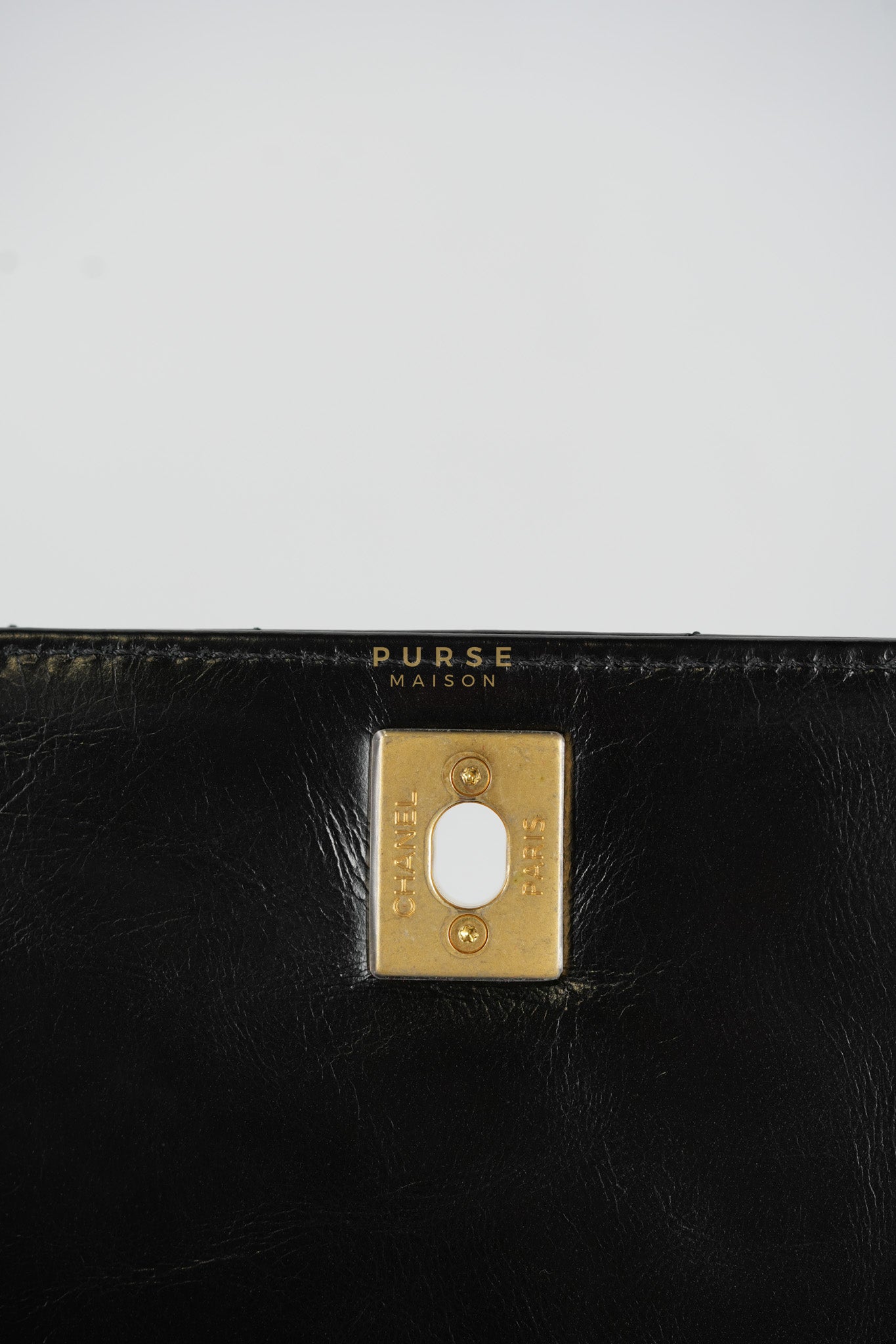 Coco Handle Small Lizard Handle Black Chevron in Shiny Calfskin and Aged Gold Hardware Series 25 | Purse Maison Luxury Bags Shop