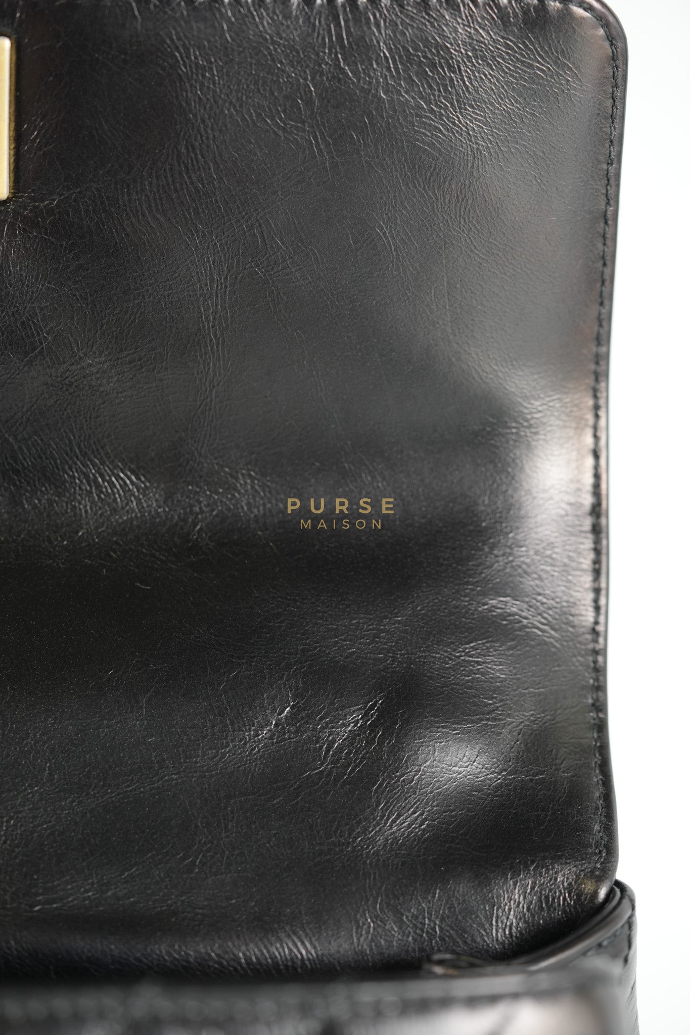 Coco Handle Small Lizard Handle Black Chevron in Shiny Calfskin and Aged Gold Hardware Series 25 | Purse Maison Luxury Bags Shop