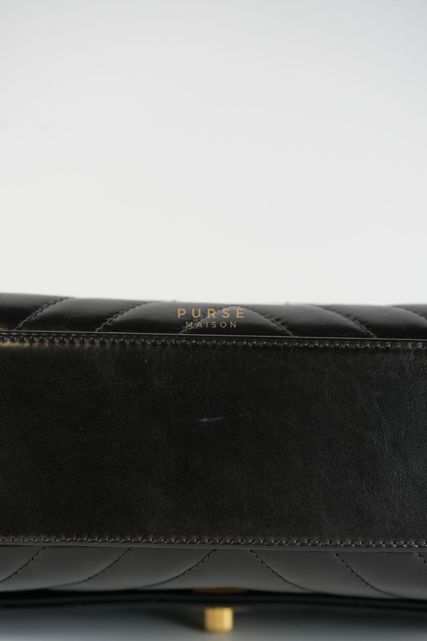 Coco Handle Small Lizard Handle Black Chevron in Shiny Calfskin and Aged Gold Hardware Series 25 | Purse Maison Luxury Bags Shop