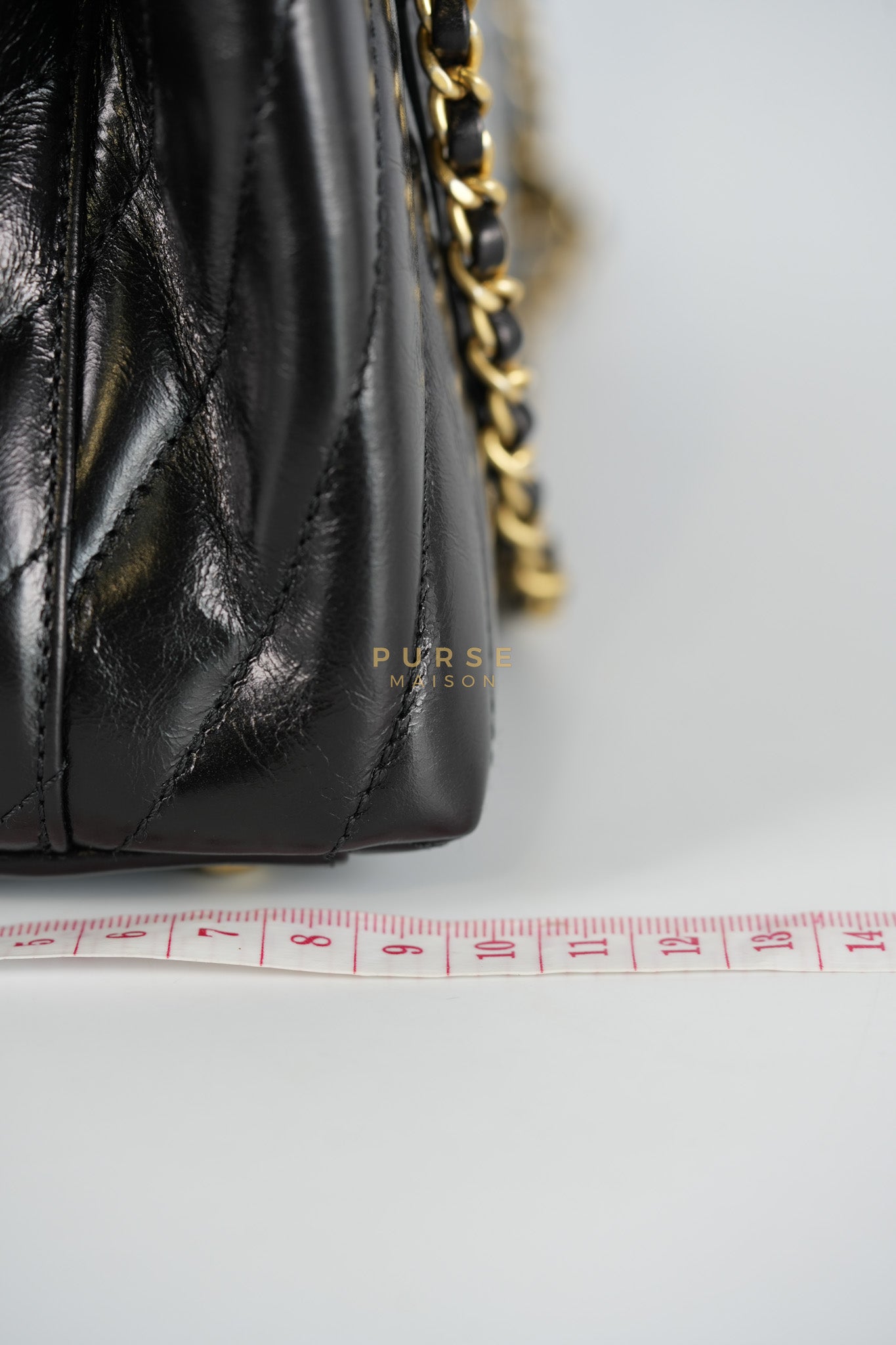 Coco Handle Small Lizard Handle Black Chevron in Shiny Calfskin and Aged Gold Hardware Series 25 | Purse Maison Luxury Bags Shop