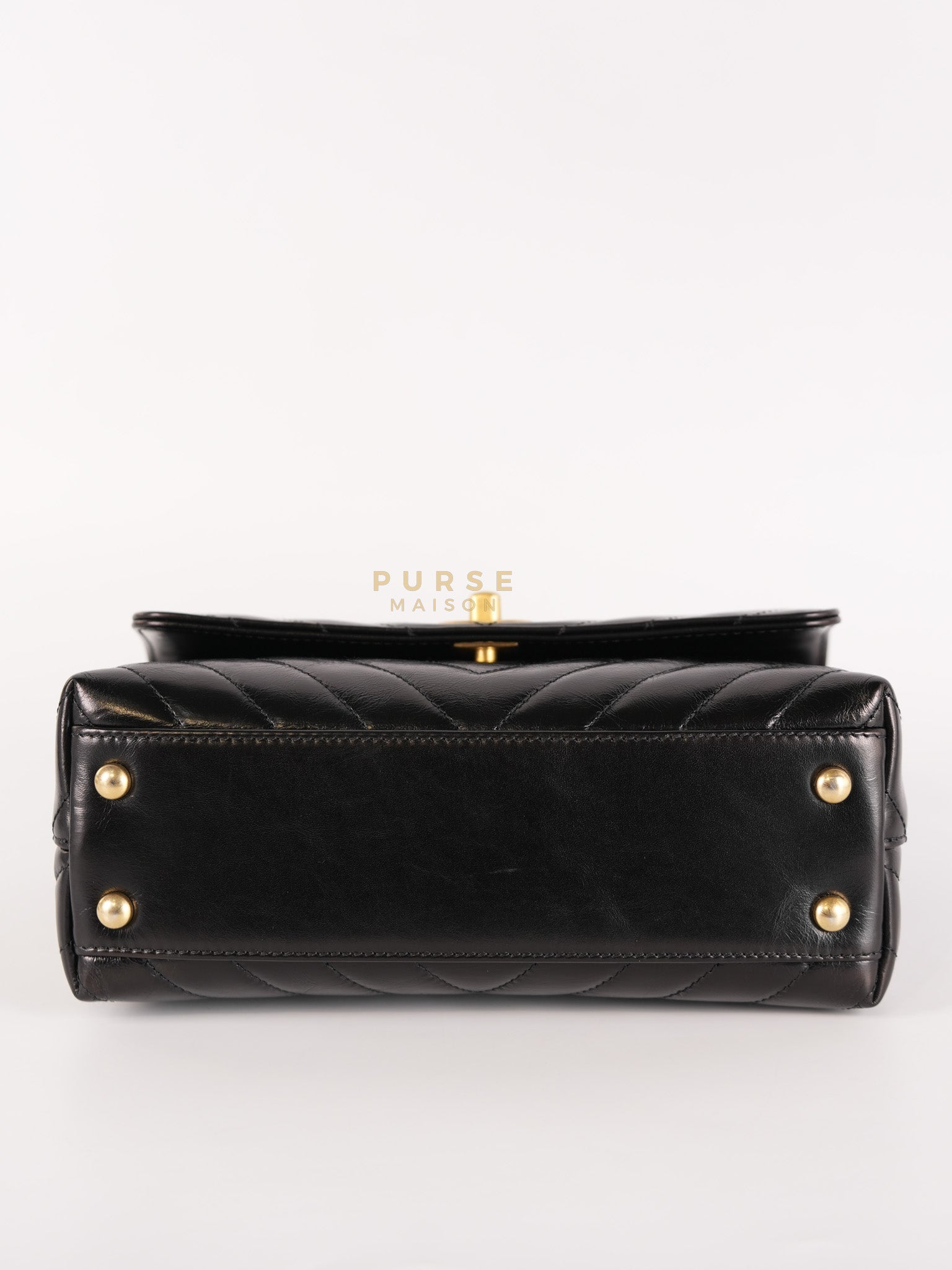 Coco Handle Small Lizard Handle Black Chevron in Shiny Calfskin and Aged Gold Hardware Series 25 | Purse Maison Luxury Bags Shop