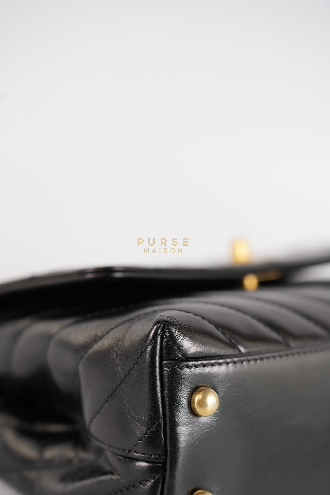Coco Handle Small Lizard Handle Black Chevron in Shiny Calfskin and Aged Gold Hardware Series 25 | Purse Maison Luxury Bags Shop