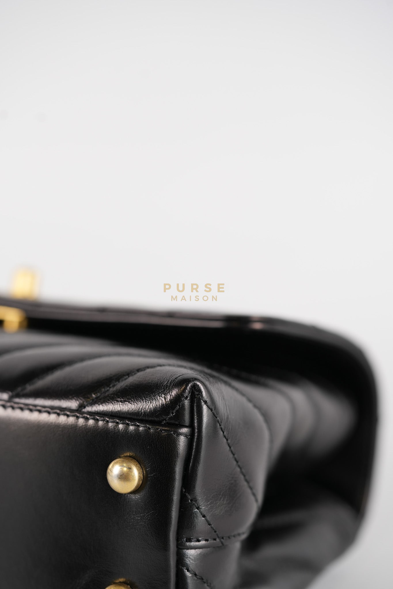 Coco Handle Small Lizard Handle Black Chevron in Shiny Calfskin and Aged Gold Hardware Series 25 | Purse Maison Luxury Bags Shop