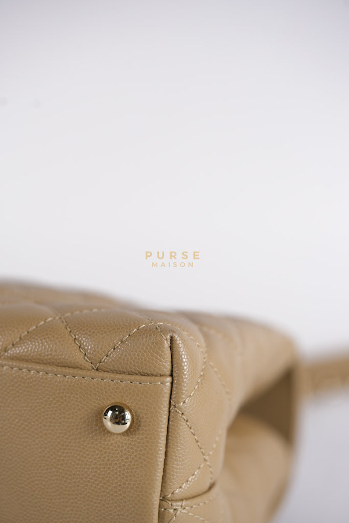 Coco Lizard-Embossed Top Handle Medium in Dark Beige Caviar Leather & Gold Hardware Microchip | Purse Maison Luxury Bags Shop