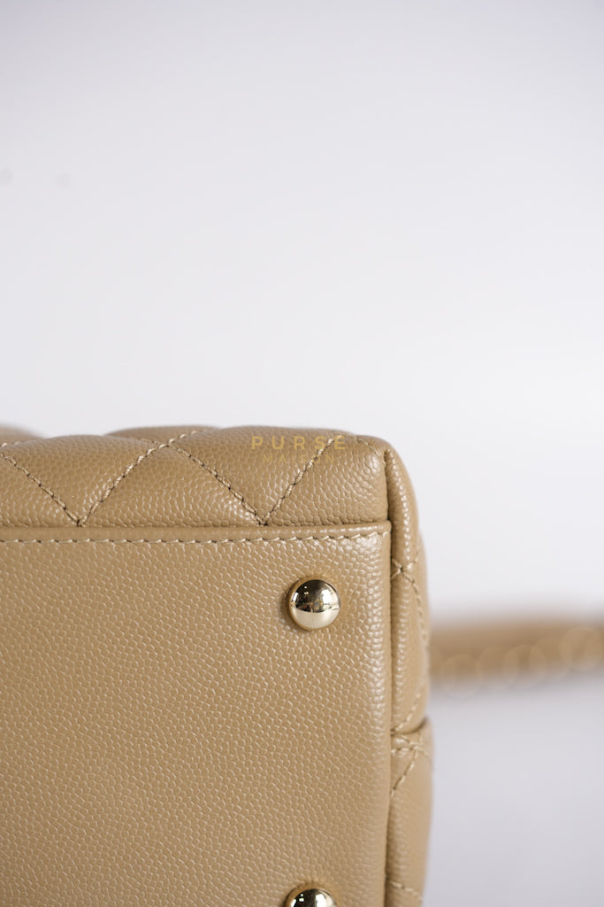 Coco Lizard-Embossed Top Handle Medium in Dark Beige Caviar Leather & Gold Hardware Microchip | Purse Maison Luxury Bags Shop