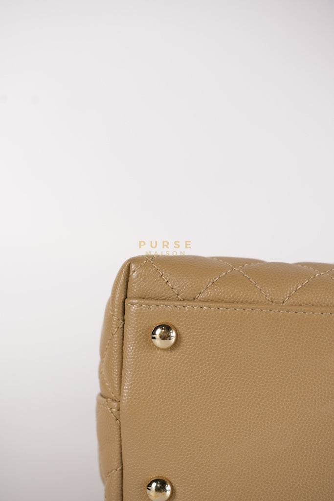 Coco Lizard-Embossed Top Handle Medium in Dark Beige Caviar Leather & Gold Hardware Microchip | Purse Maison Luxury Bags Shop