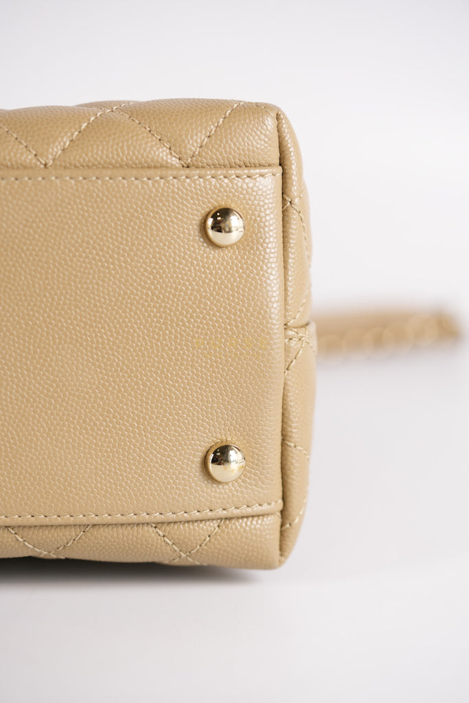 Coco Lizard-Embossed Top Handle Medium in Dark Beige Caviar Leather & Gold Hardware Microchip | Purse Maison Luxury Bags Shop