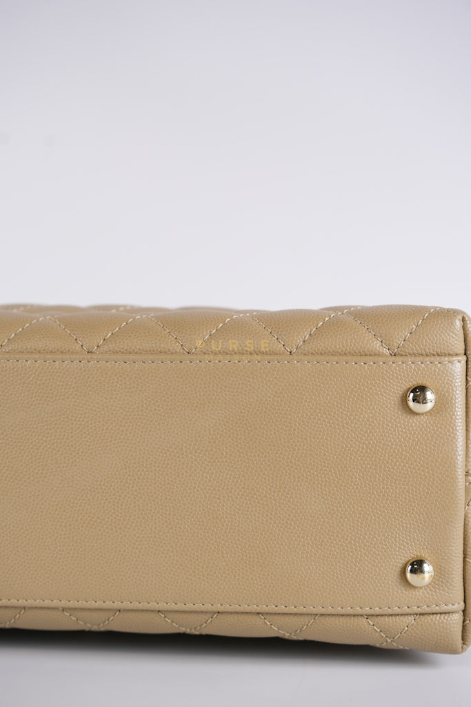 Coco Lizard-Embossed Top Handle Medium in Dark Beige Caviar Leather & Gold Hardware Microchip | Purse Maison Luxury Bags Shop