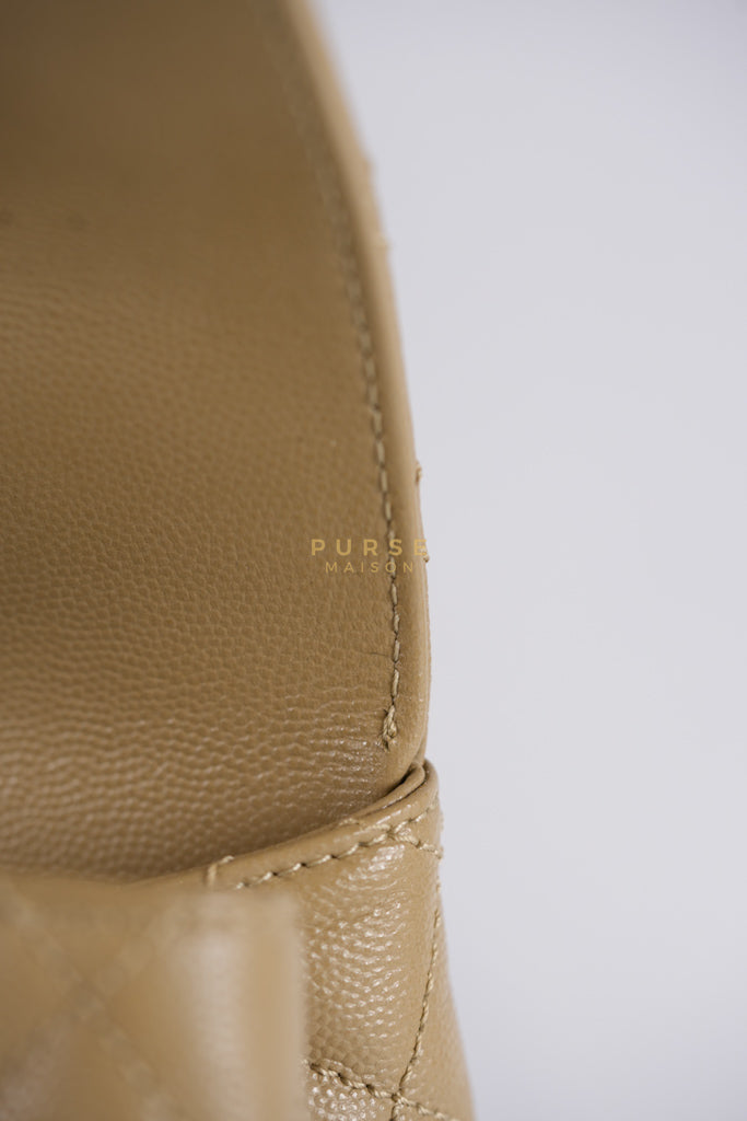 Coco Lizard-Embossed Top Handle Medium in Dark Beige Caviar Leather & Gold Hardware Microchip | Purse Maison Luxury Bags Shop